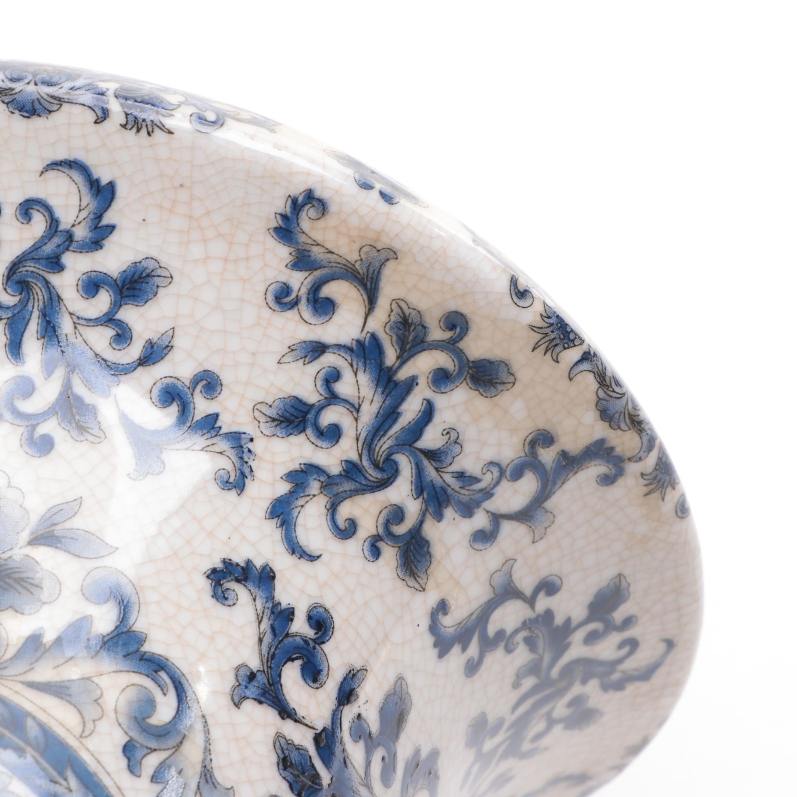 Hand-Painted Cobalt and Floral Ceramic Table Lamp With Blue and White Urn