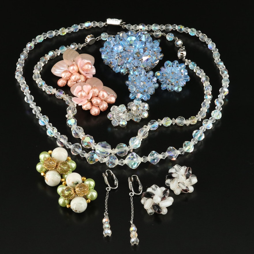 Plastic and Glass Flower Jewelry Selection