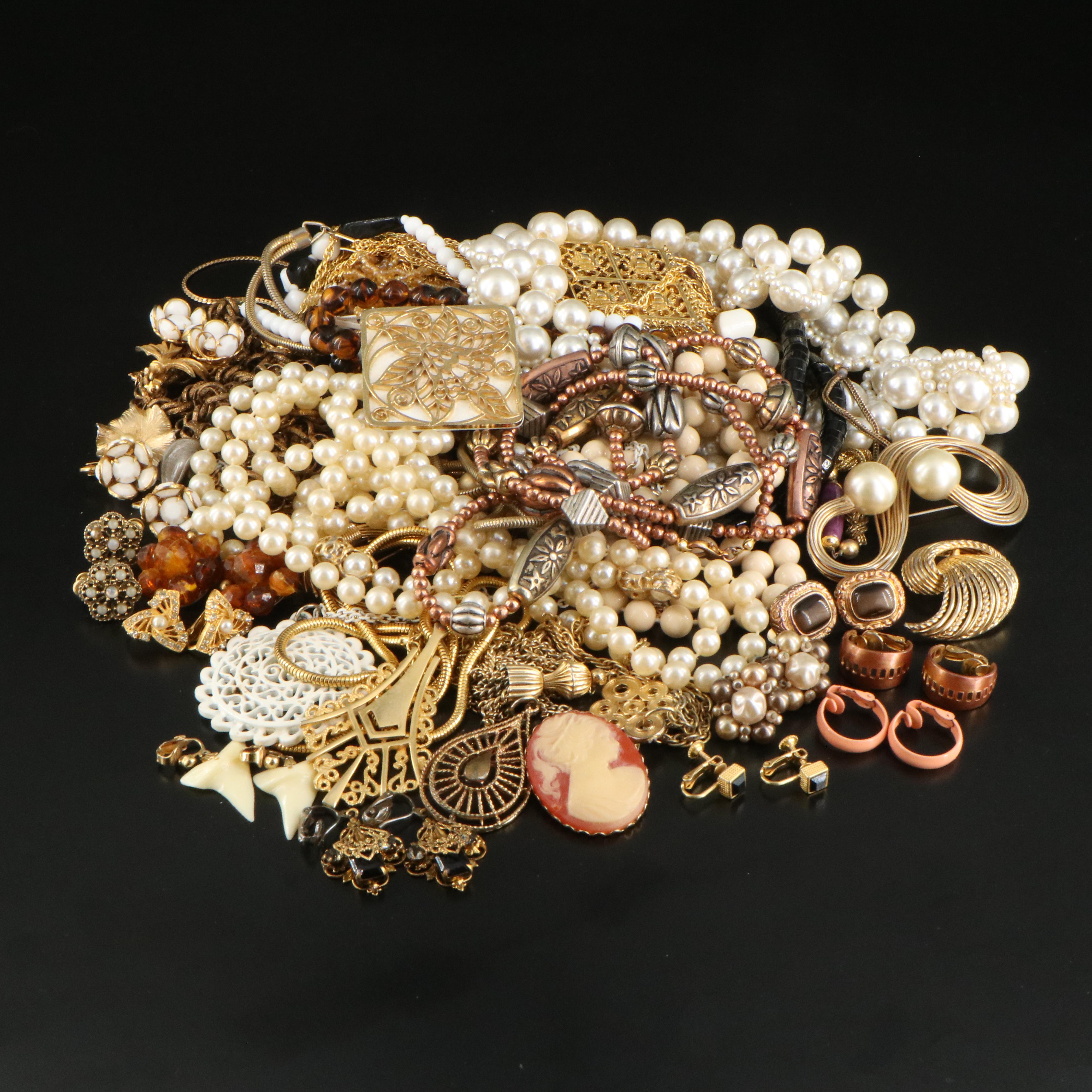 1970s Jewelry Including Necklaces, Bracelets, Earrings and Dress Clips