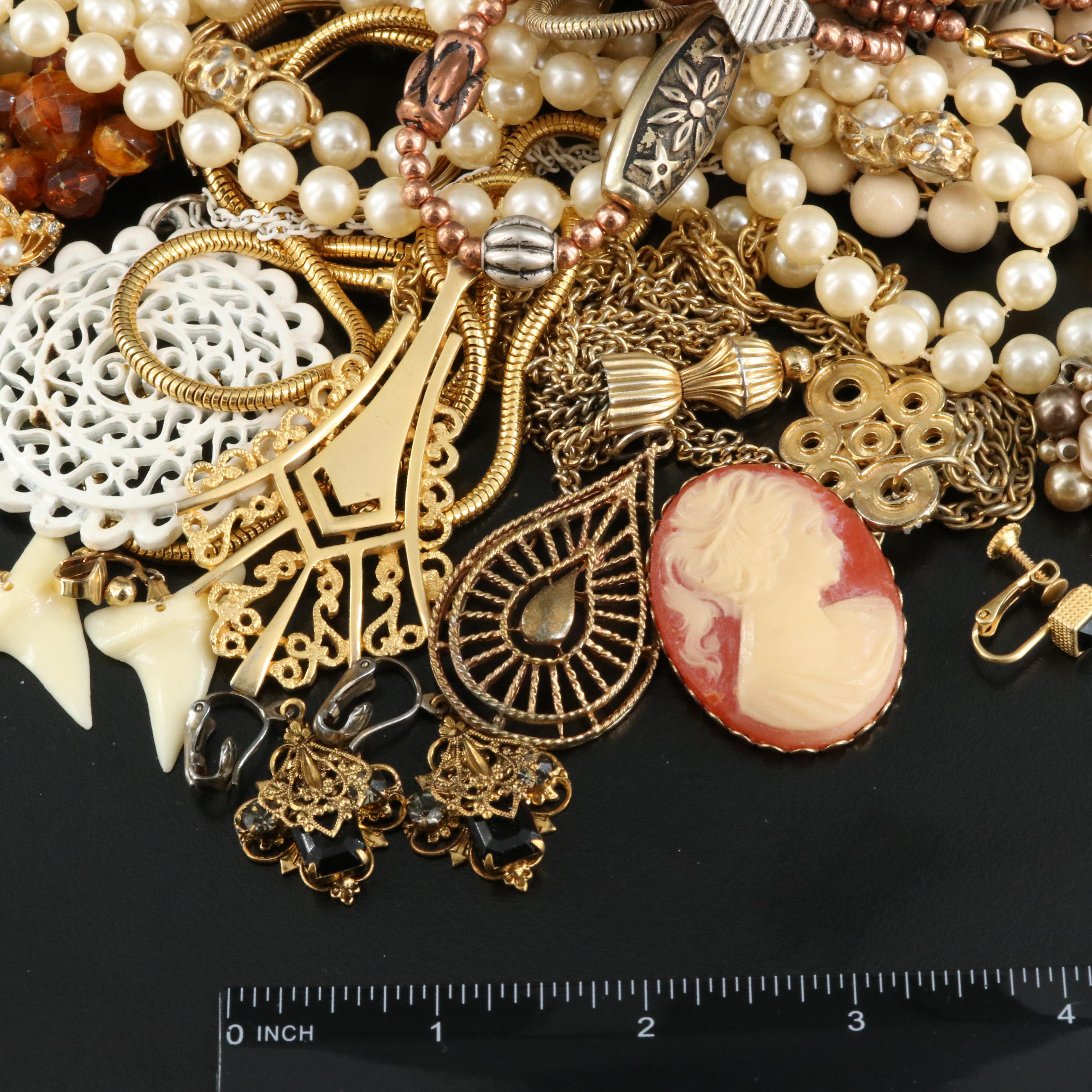 1970s Jewelry Including Necklaces, Bracelets, Earrings and Dress Clips