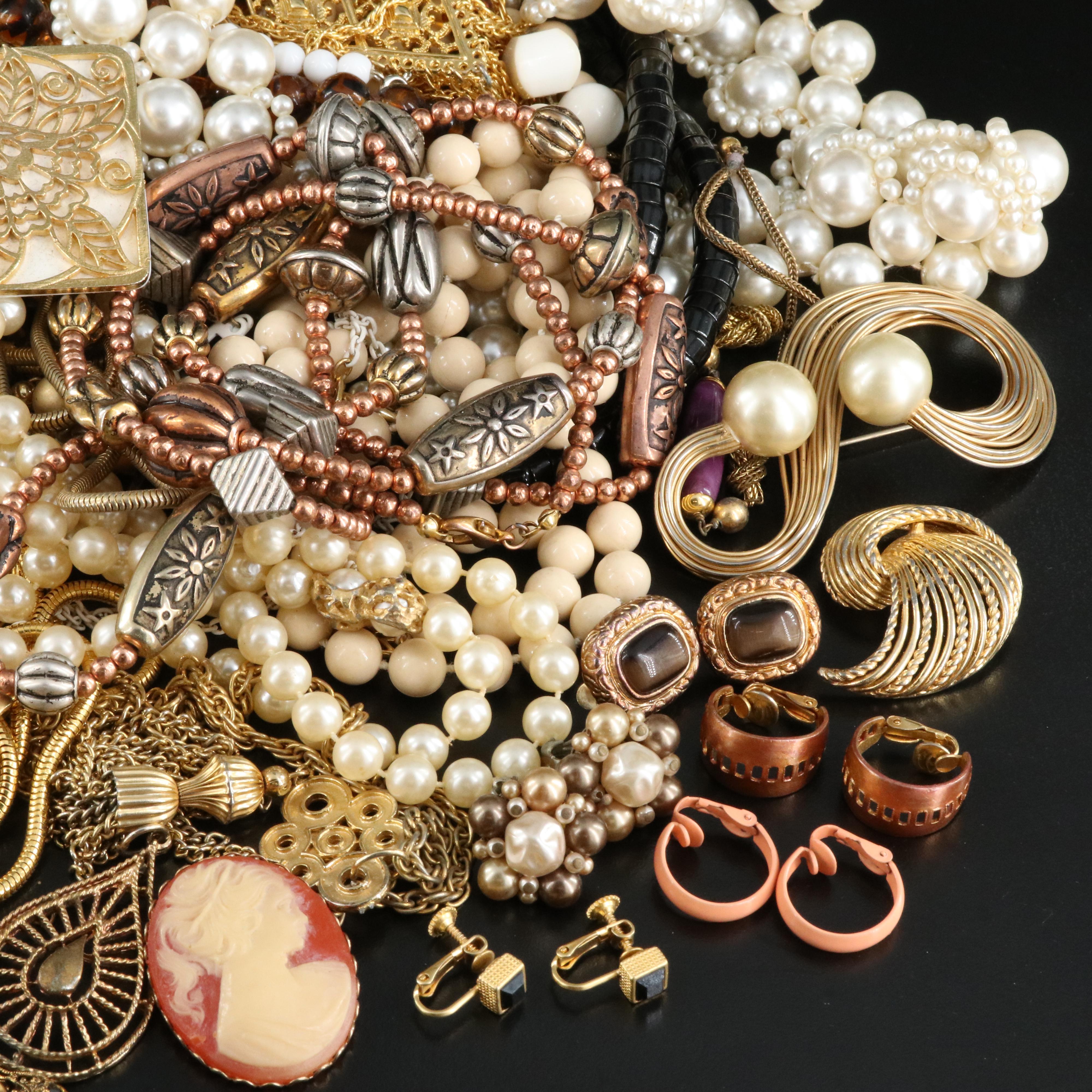 1970s Jewelry Including Necklaces, Bracelets, Earrings and Dress Clips