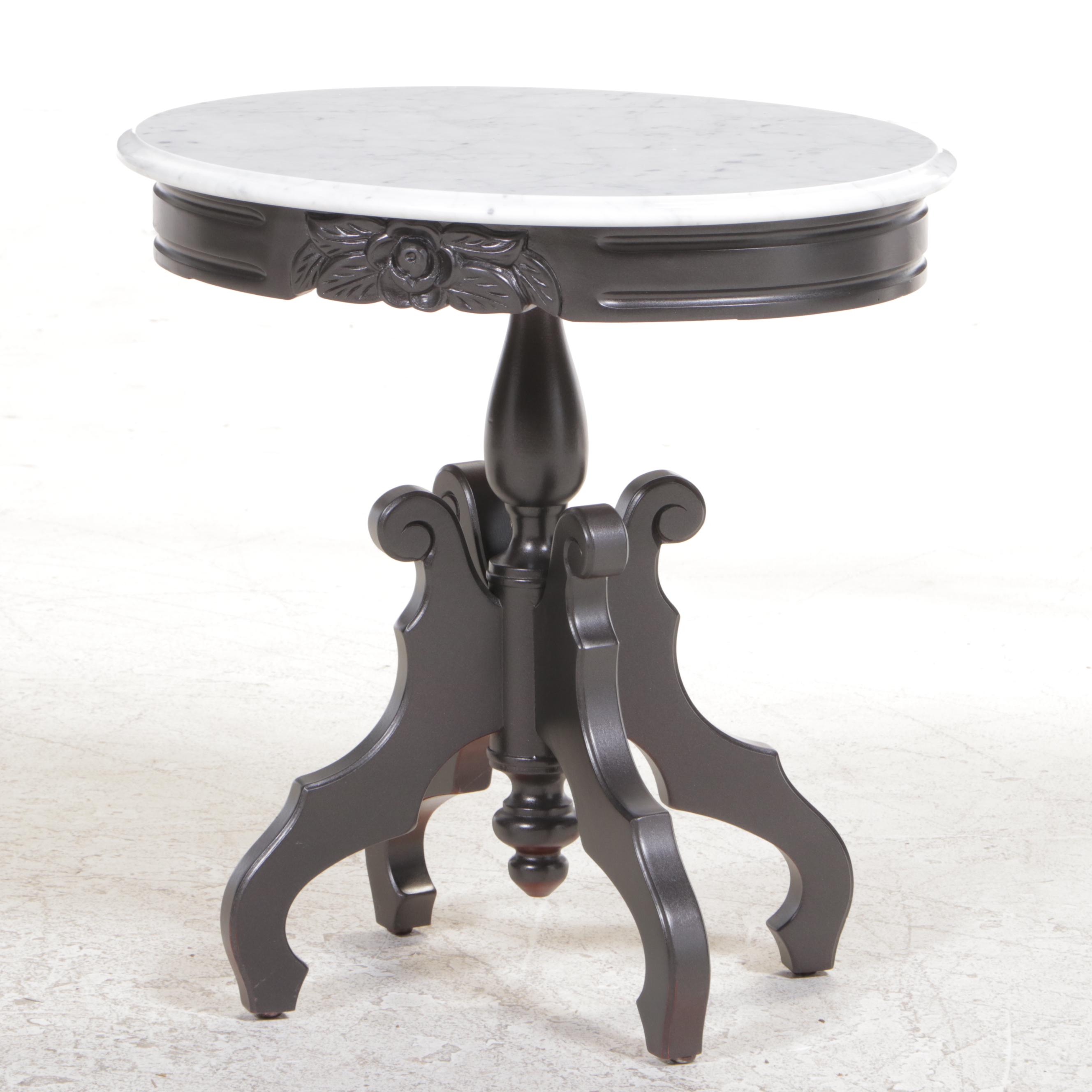 Victorian Style Painted Mahogany and Marble Top Side Table, Late 20th Century
