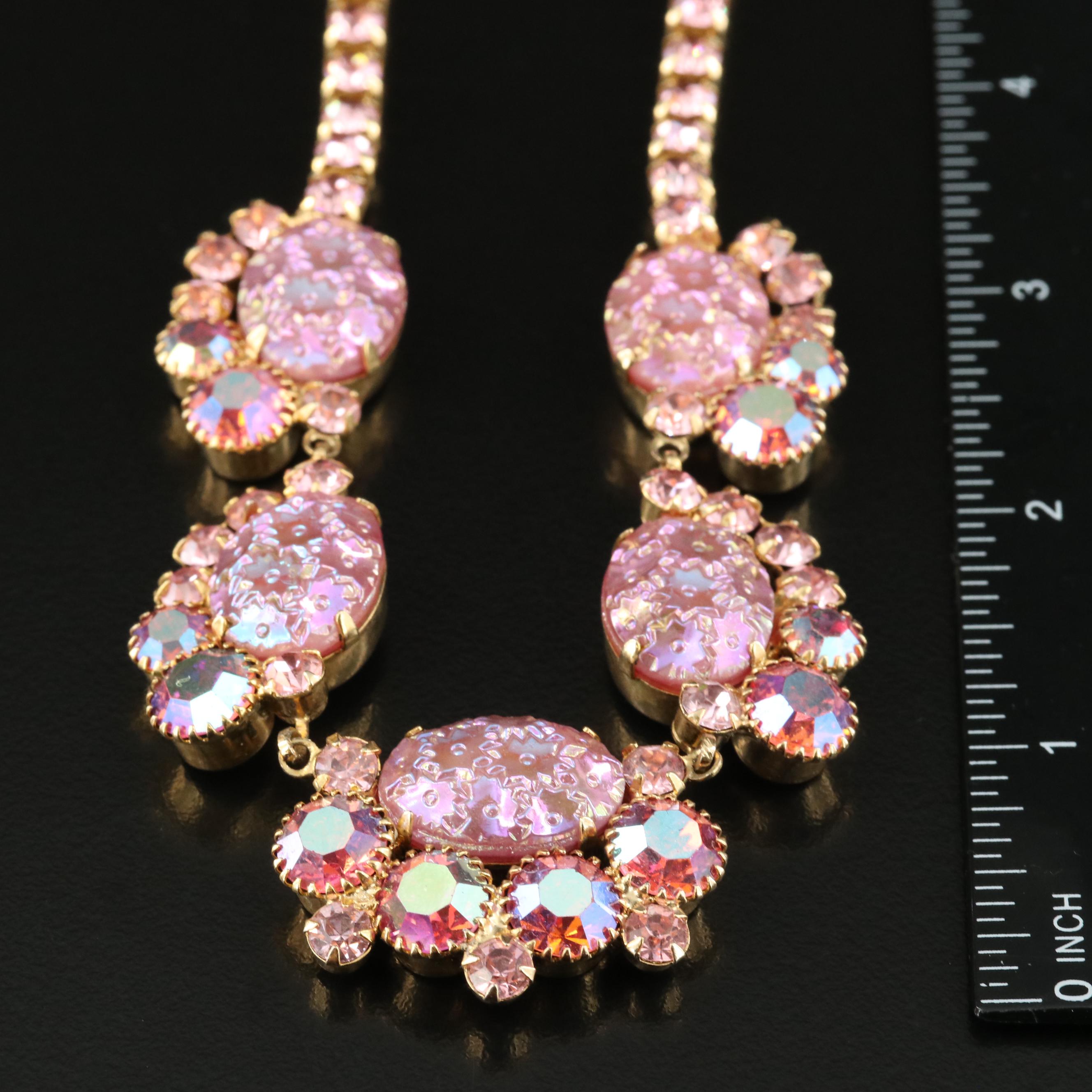 Vintage Juliana Poured Glass with Iridescent Rhinestone Necklace and Earrings