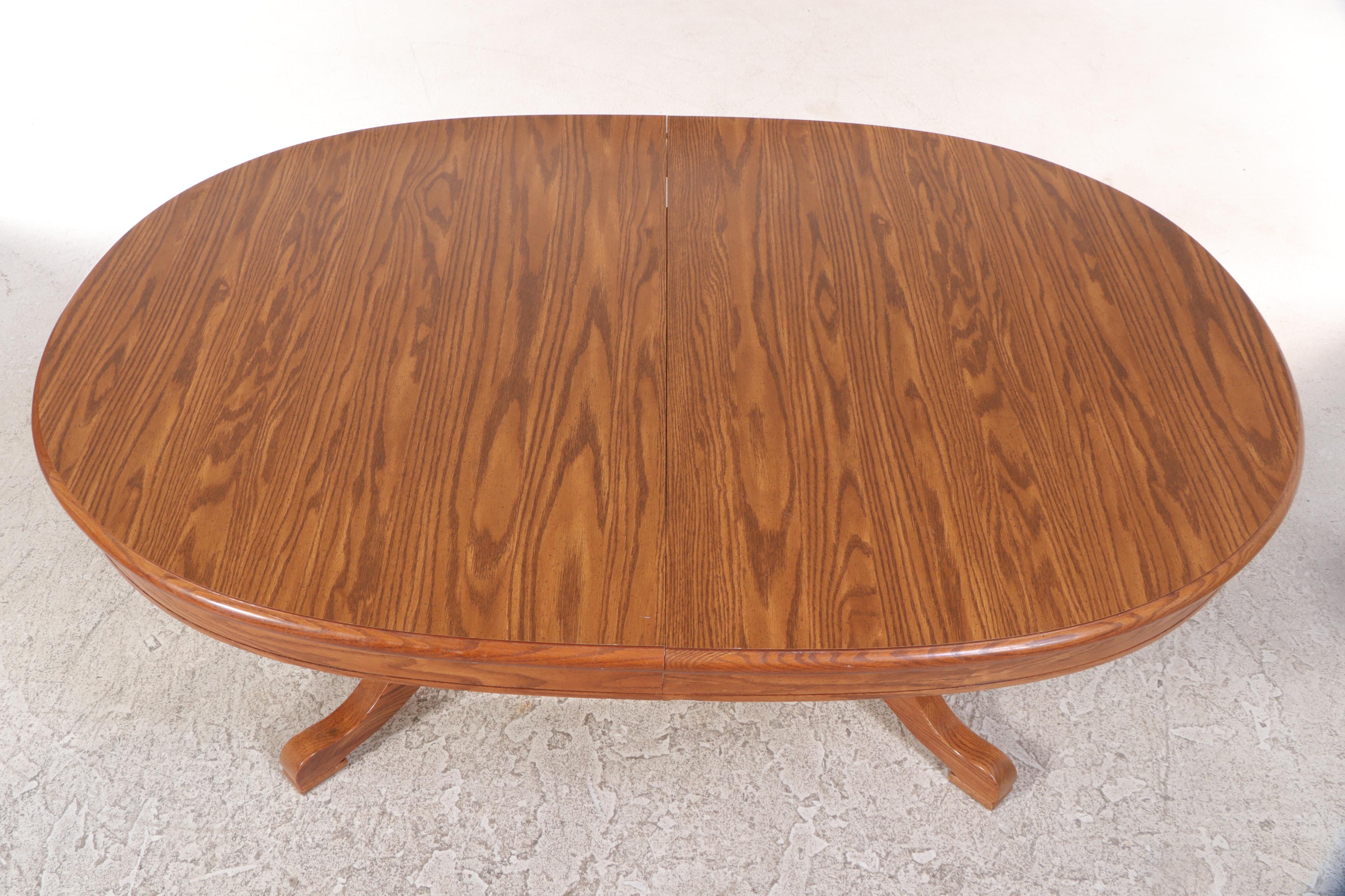 Oak Double Pedestal Dining Table with Tell City Chairs, Late 20th Century