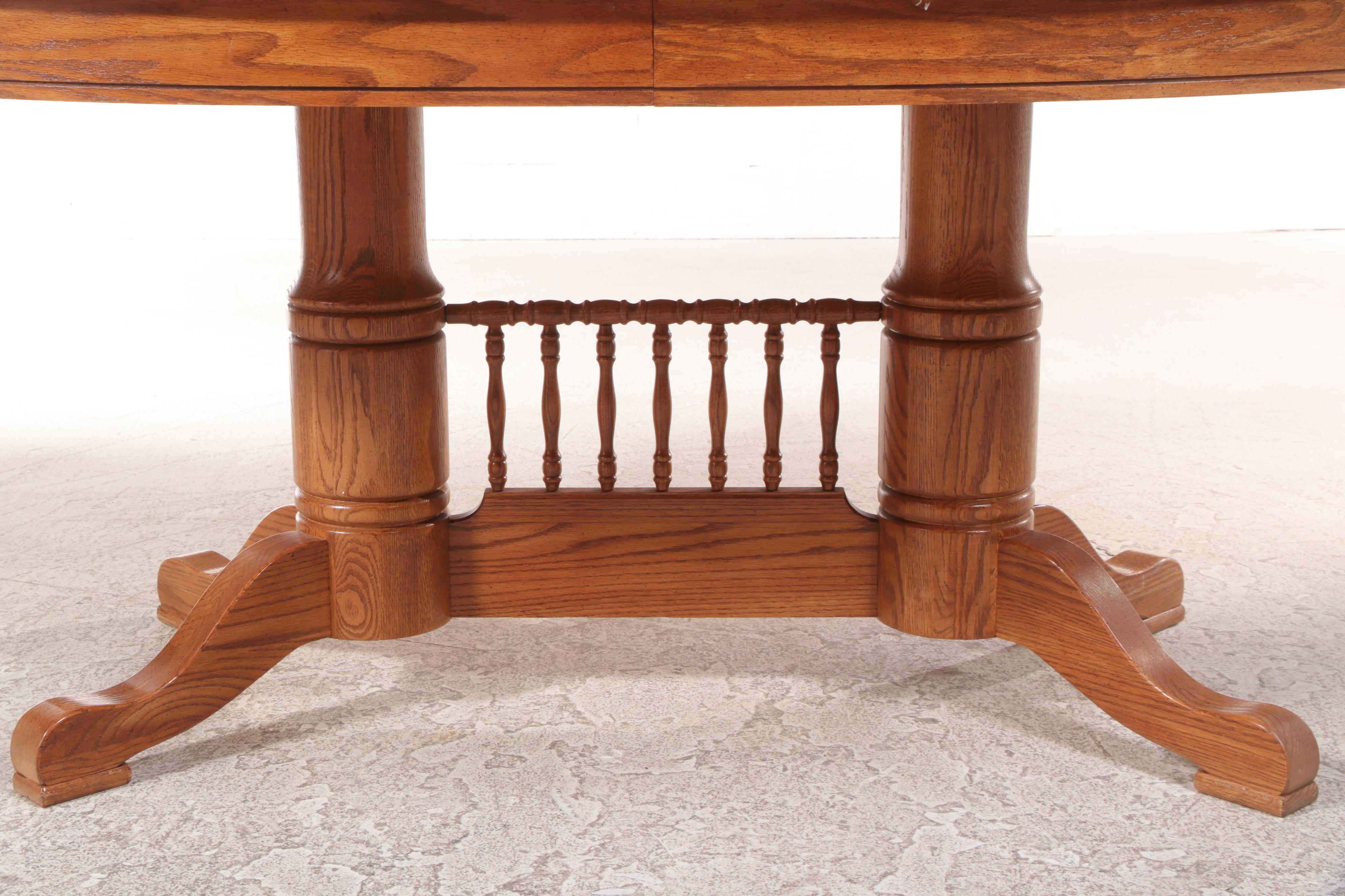 Oak Double Pedestal Dining Table with Tell City Chairs, Late 20th Century
