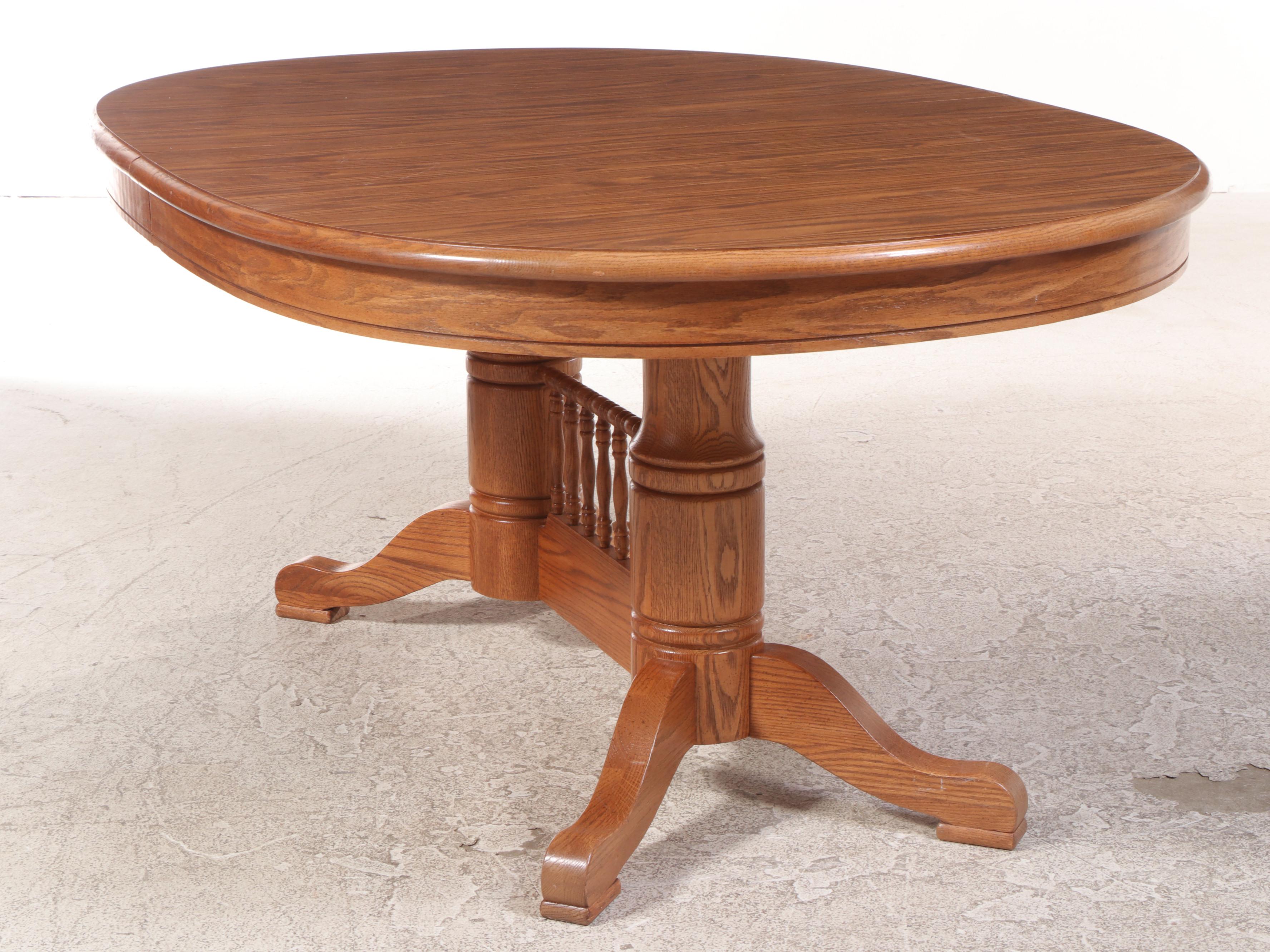 Oak Double Pedestal Dining Table with Tell City Chairs, Late 20th Century