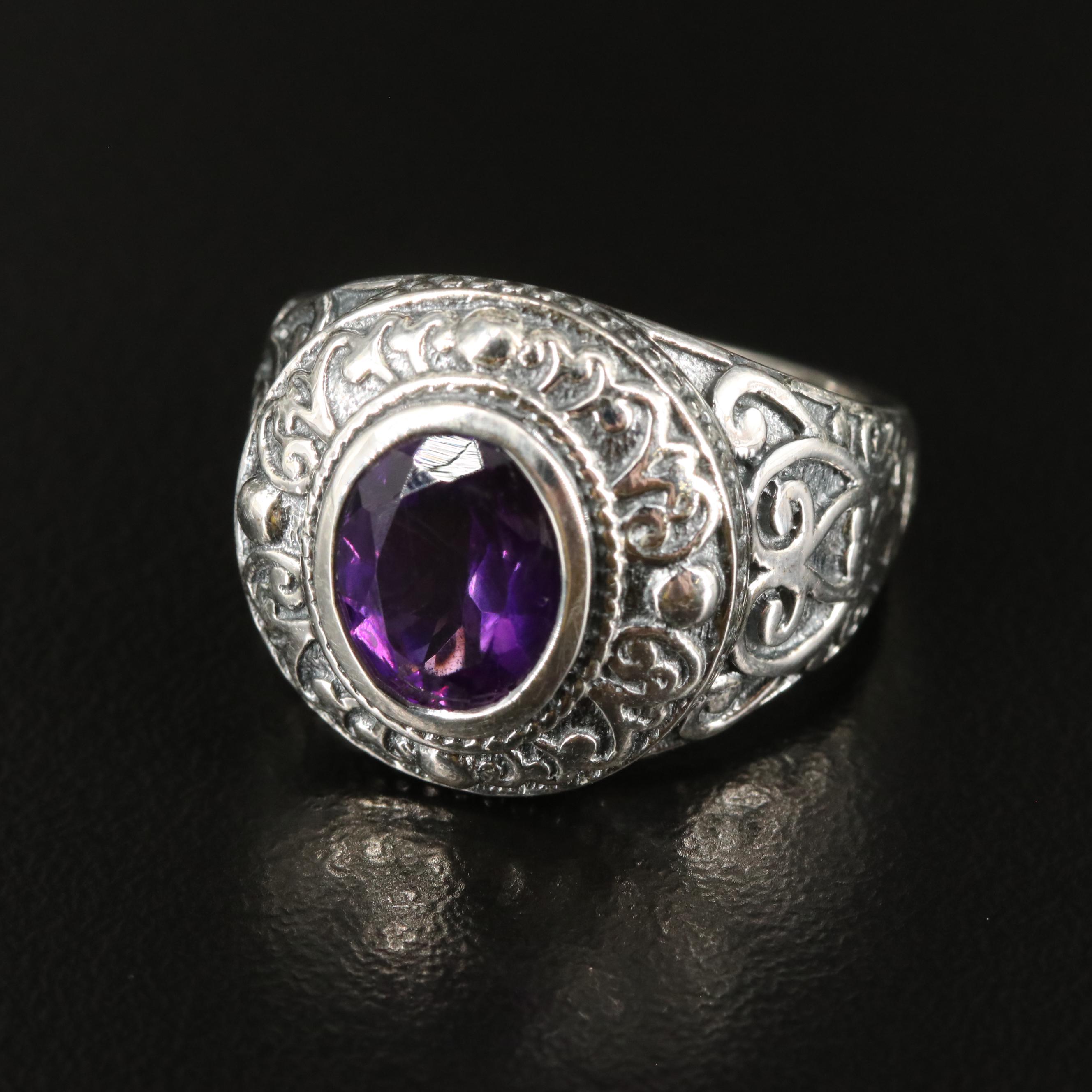 Sterling Amethyst Tapered Ring