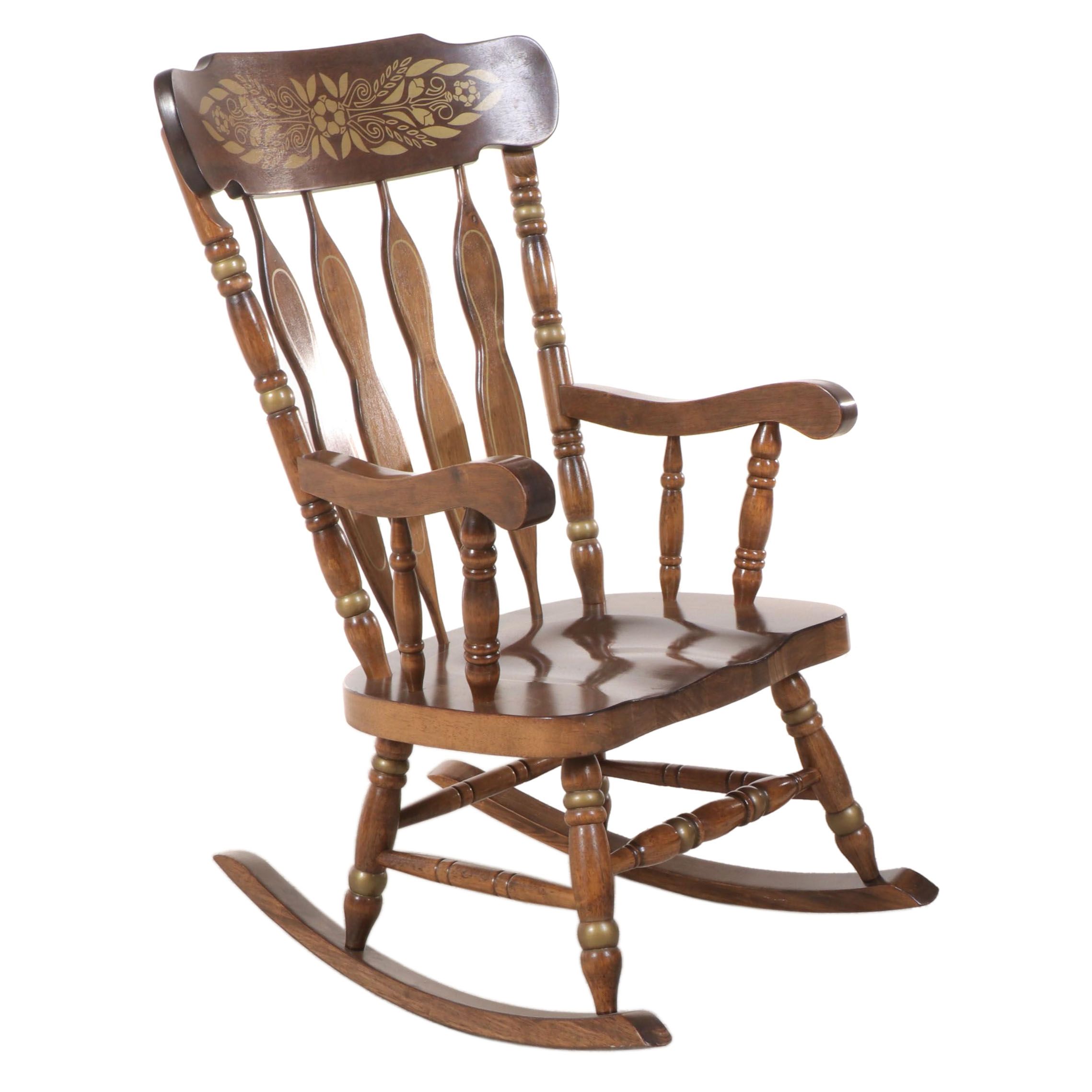 Colonial Style Gilt-Decorated Rocking Armchair, Mid to Late 20th Century
