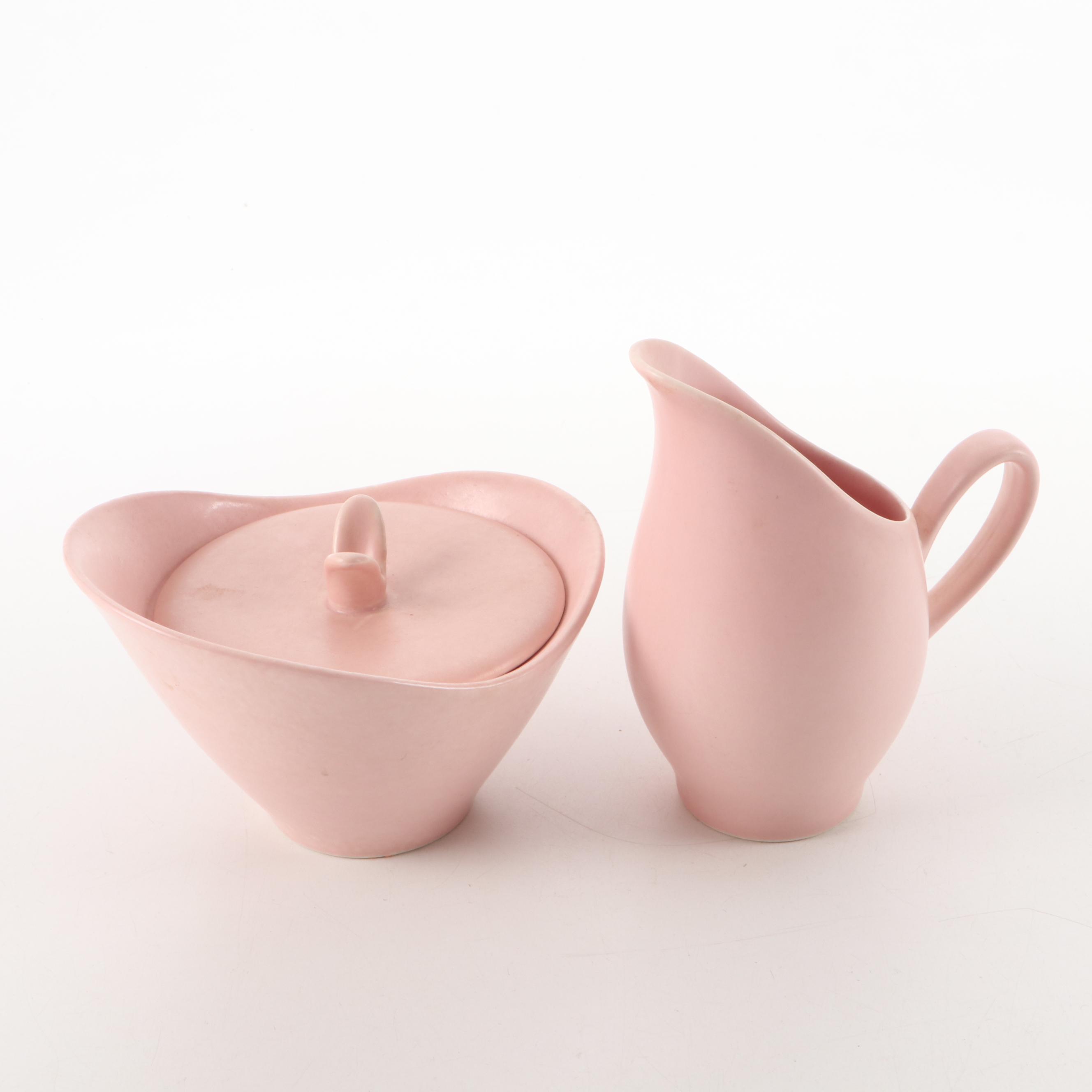 Mid Century Modern Pink Glazed Ceramic Tableware, Mid to Late 20th Century