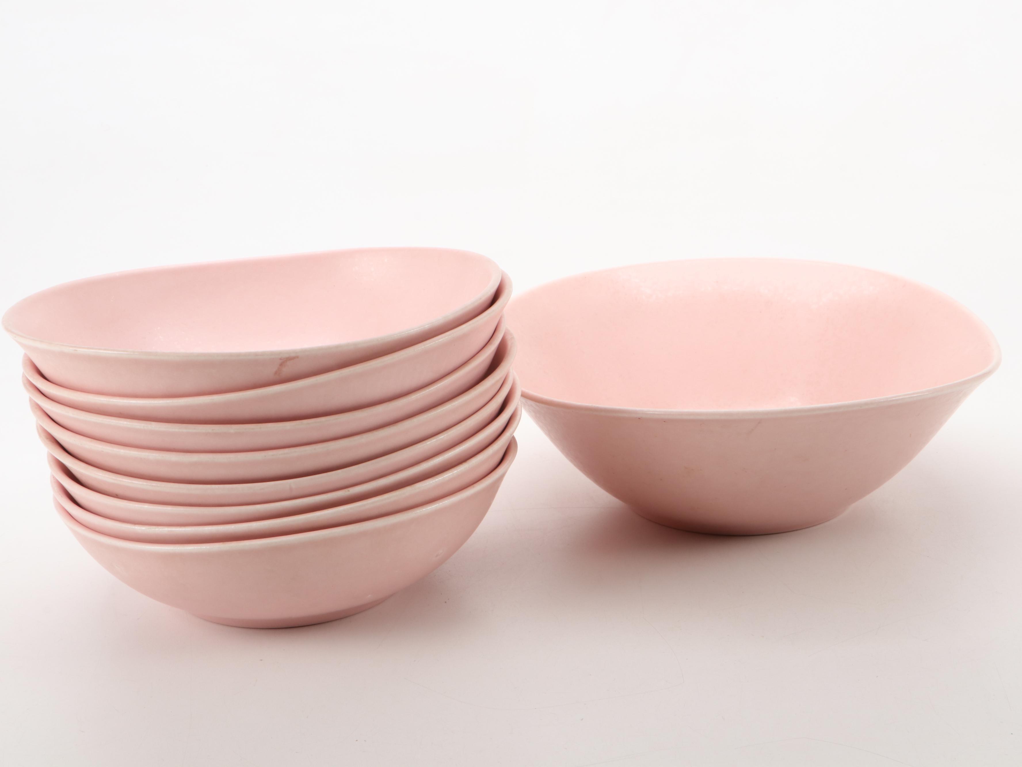 Mid Century Modern Pink Glazed Ceramic Tableware, Mid to Late 20th Century