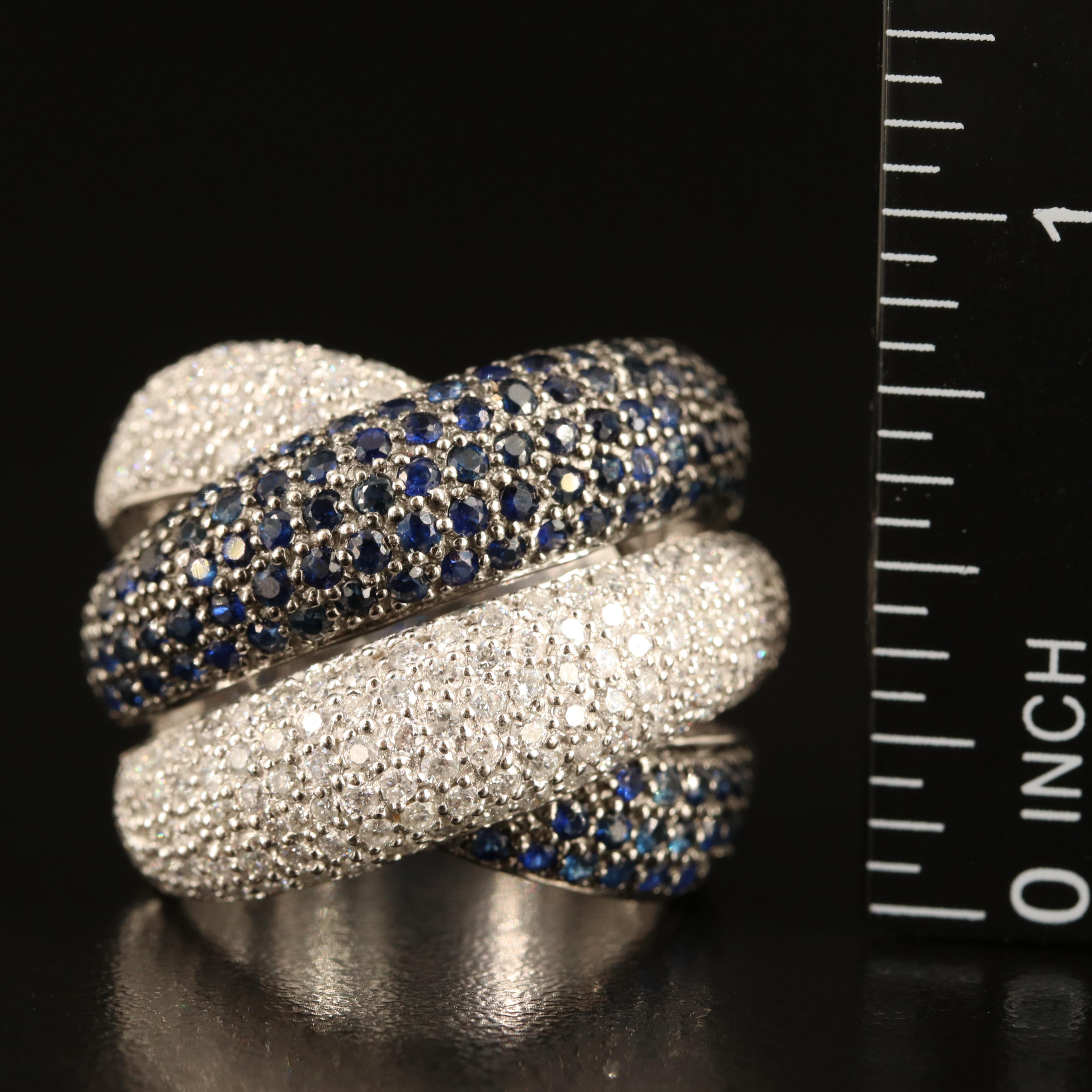18K 1.55 CTW Pavé Diamond and Sapphire Crossover Ring
