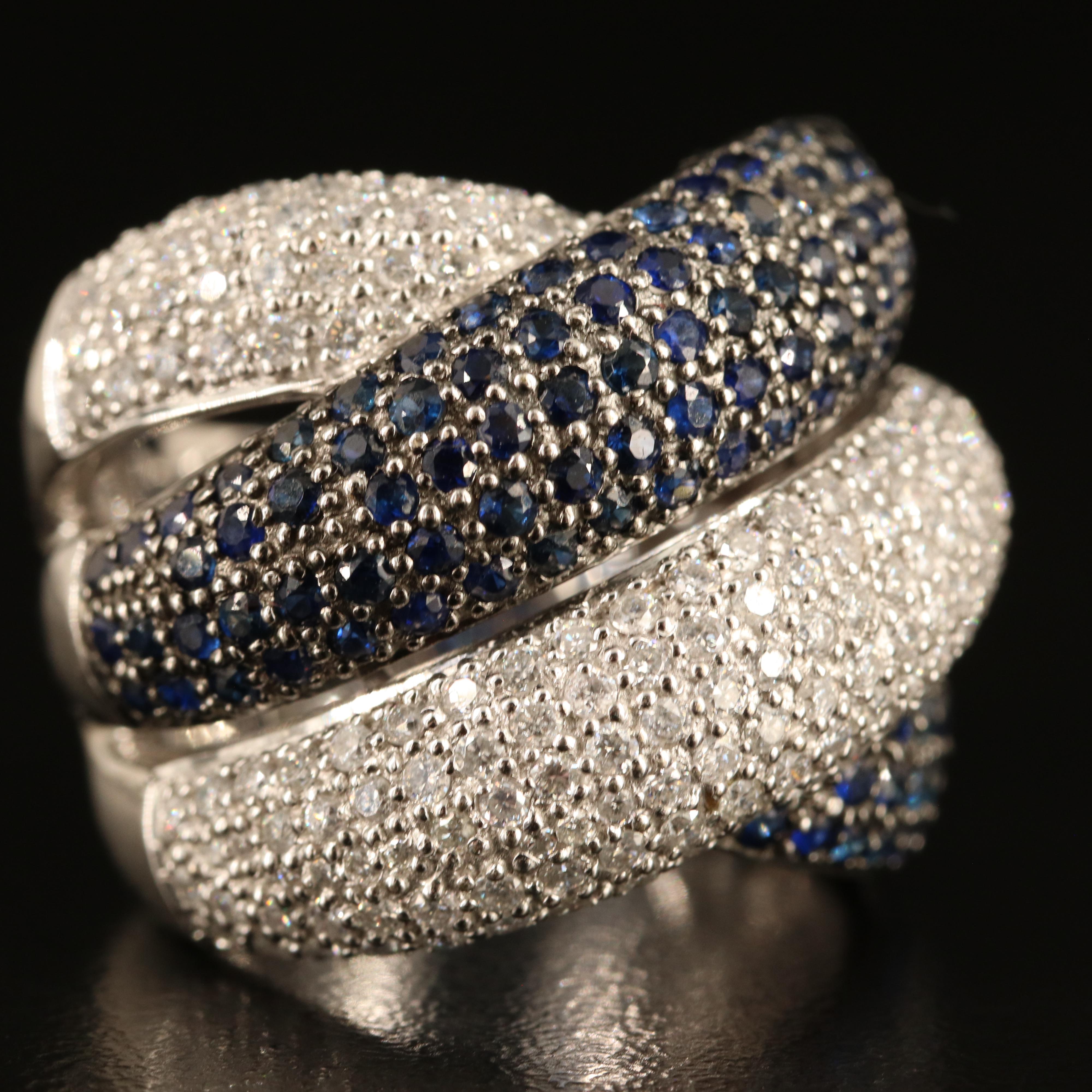 18K 1.55 CTW Pavé Diamond and Sapphire Crossover Ring