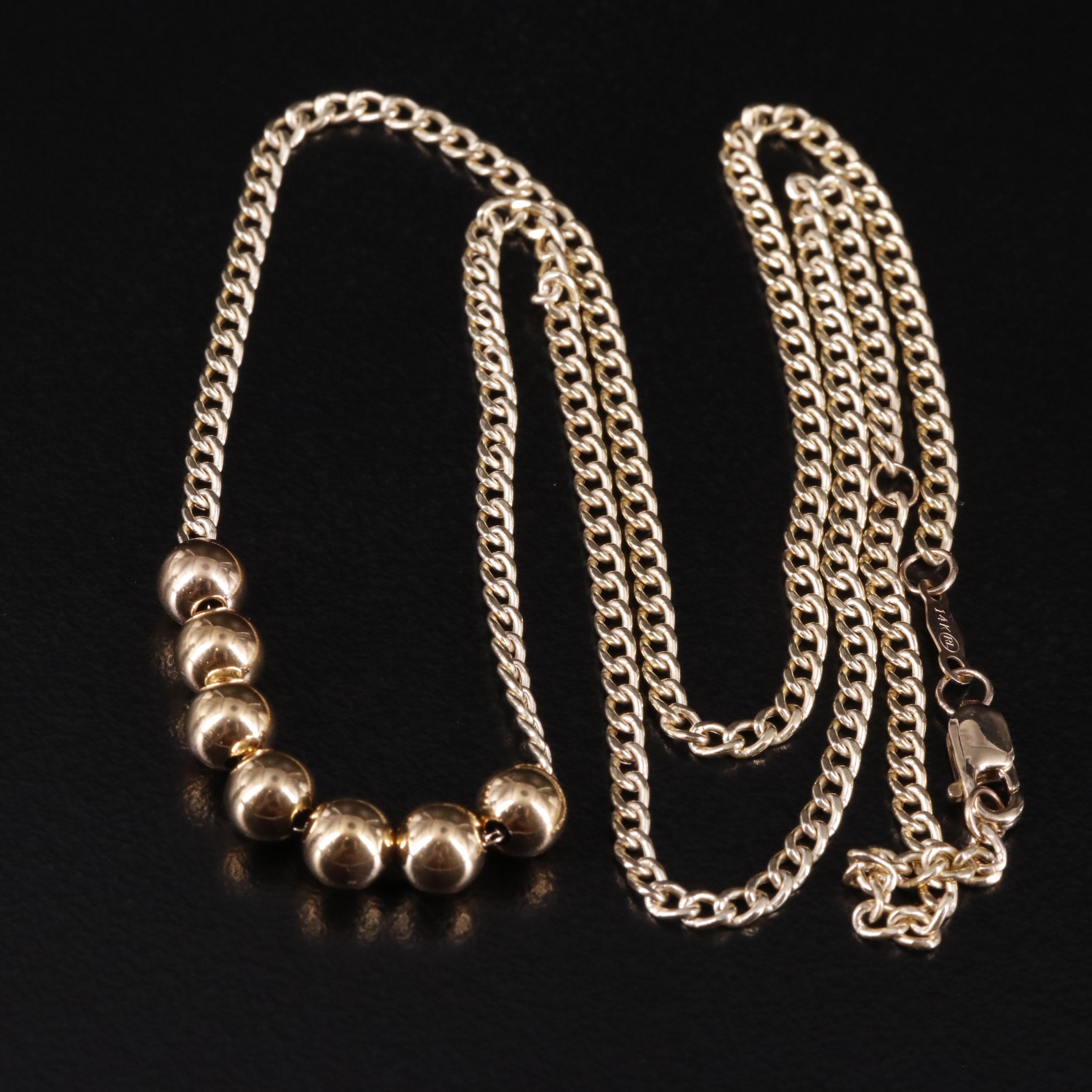 14K Curb Chain and Beaded Necklace