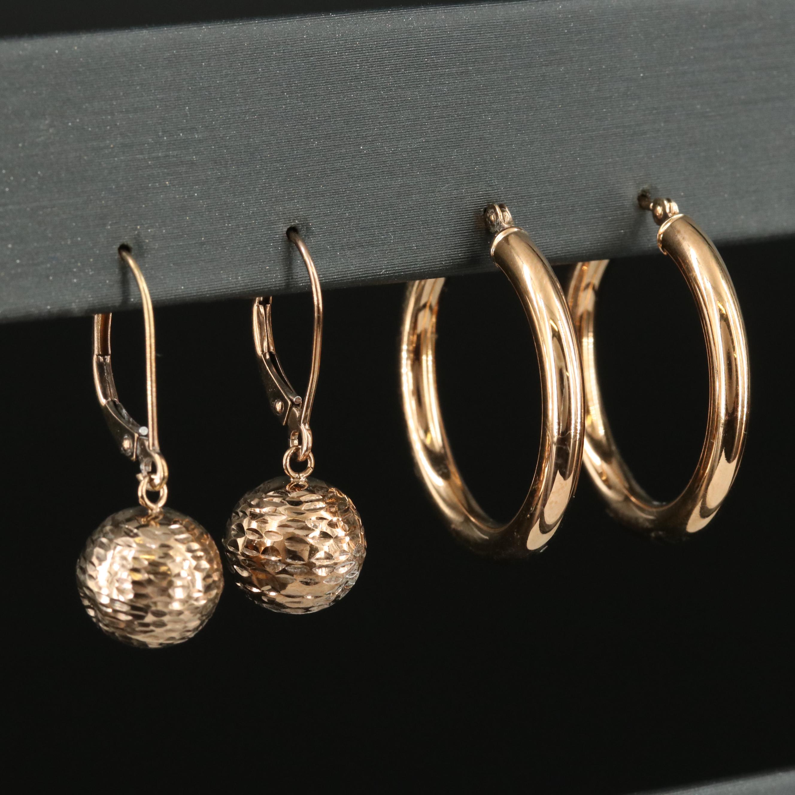 14K Hoop and Diamond Cut Drop Earrings