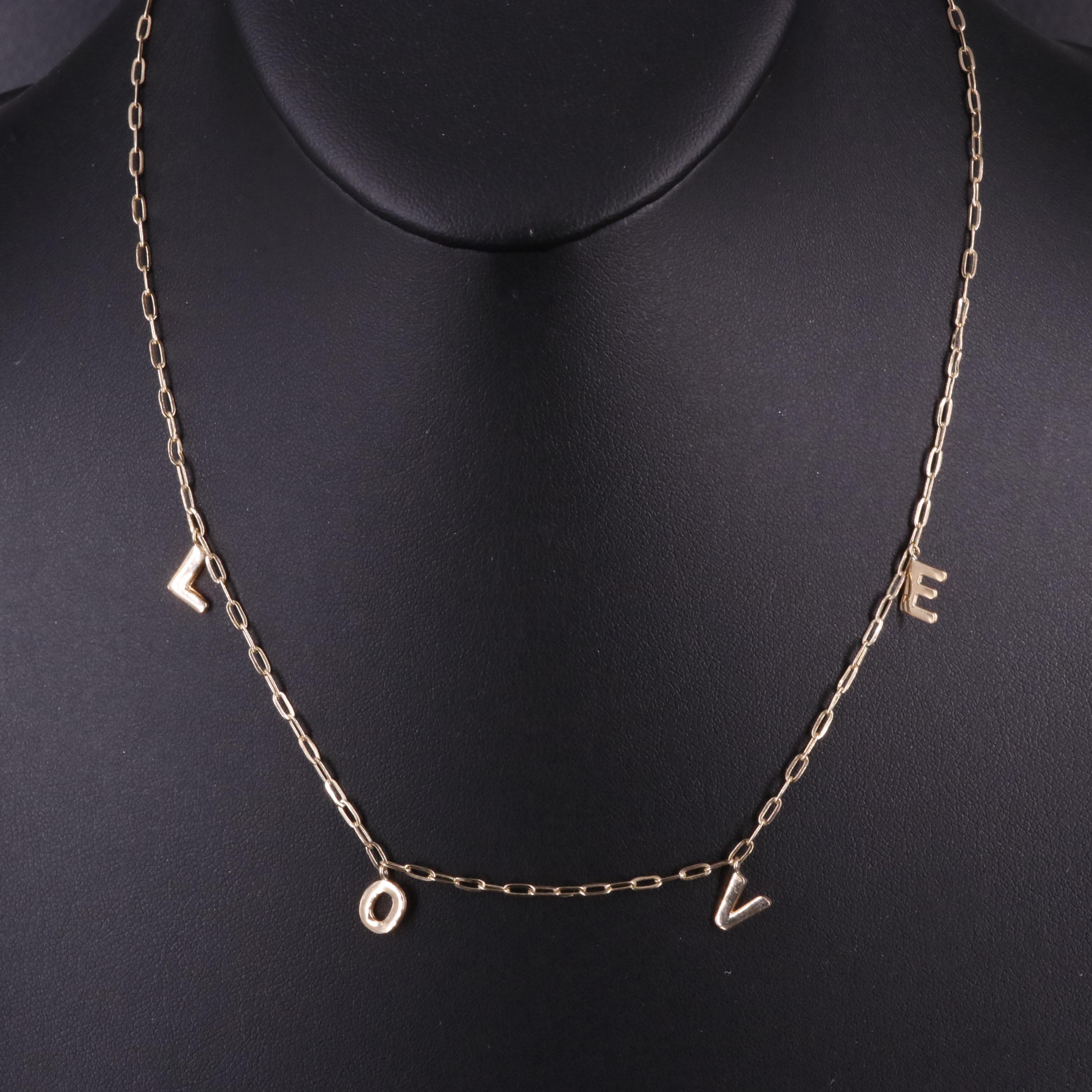 14K Paper Clip Chain "Love" Necklace