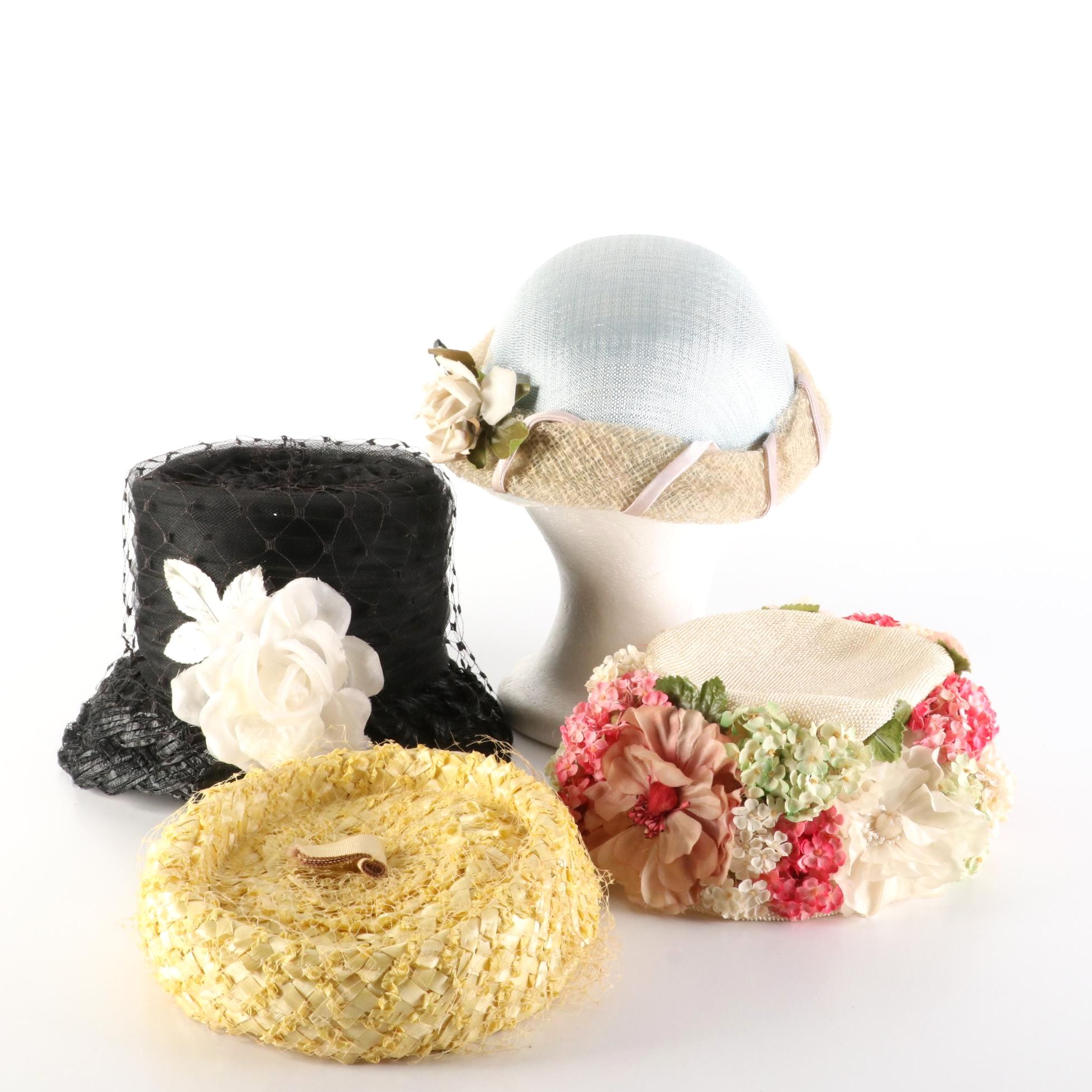 Four Vintage Hats with Hat Box