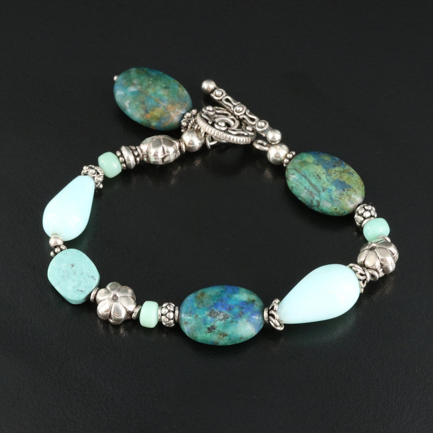 Sterling Turquoise, Chrysocolla and Chalcedony Bracelet