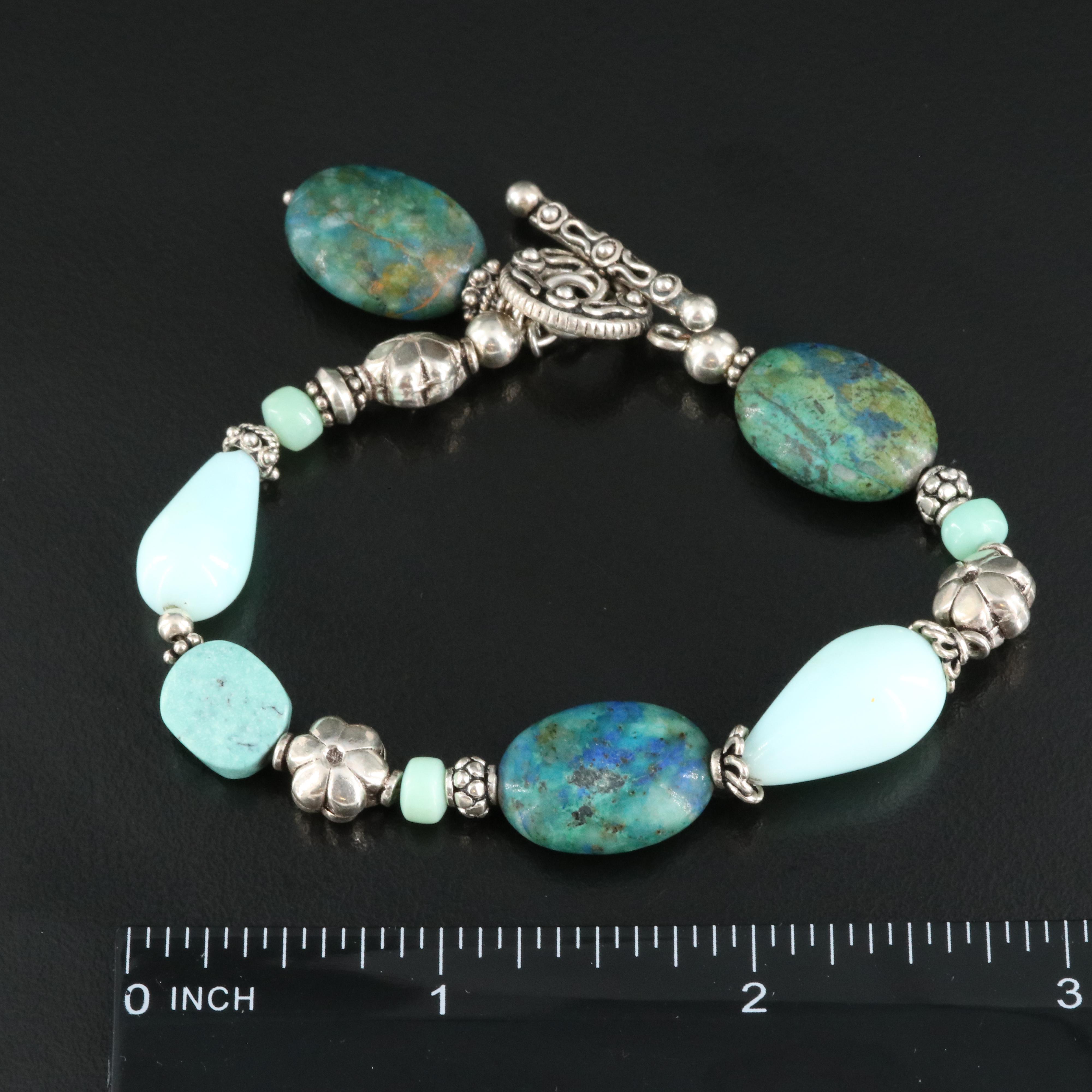Sterling Turquoise, Chrysocolla and Chalcedony Bracelet