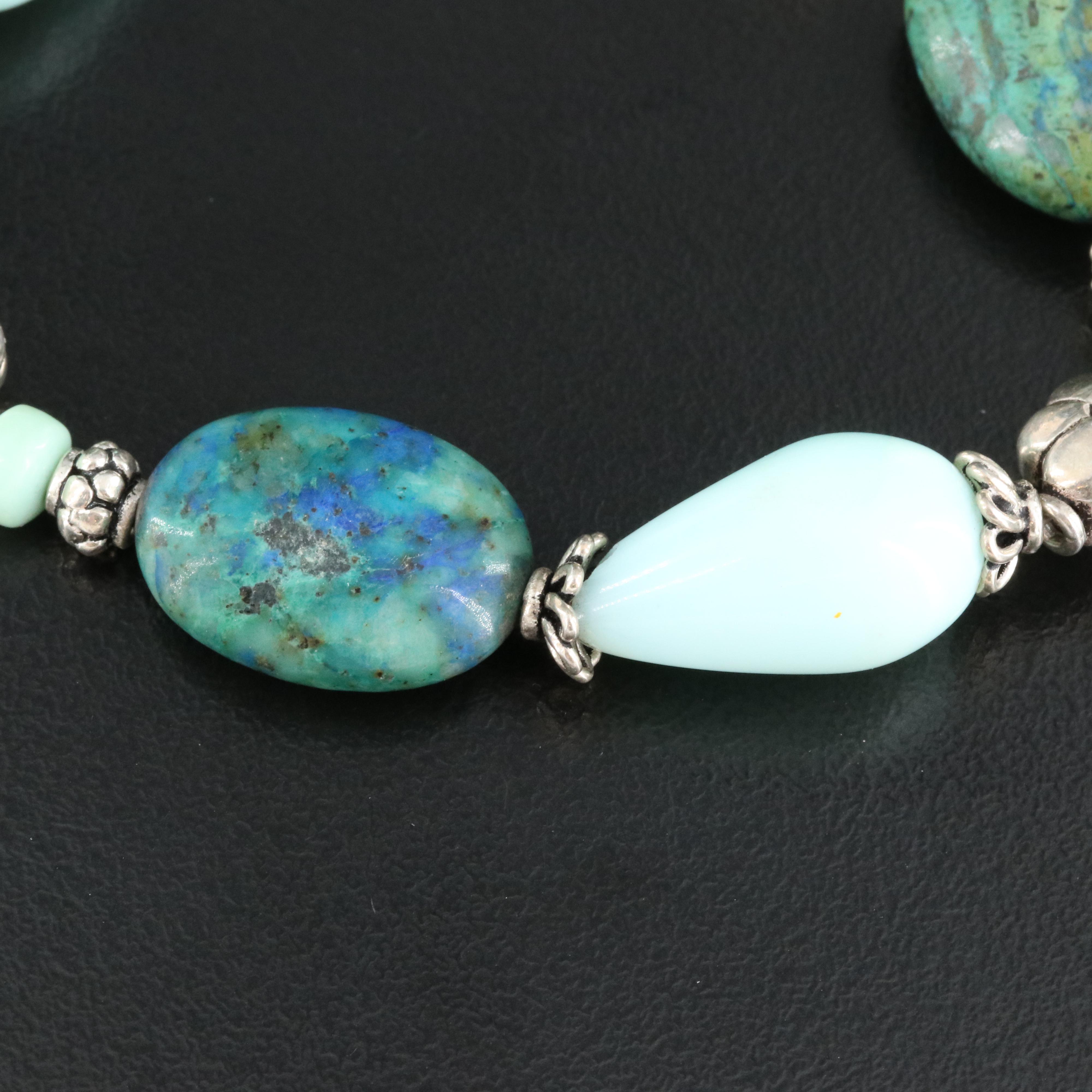 Sterling Turquoise, Chrysocolla and Chalcedony Bracelet