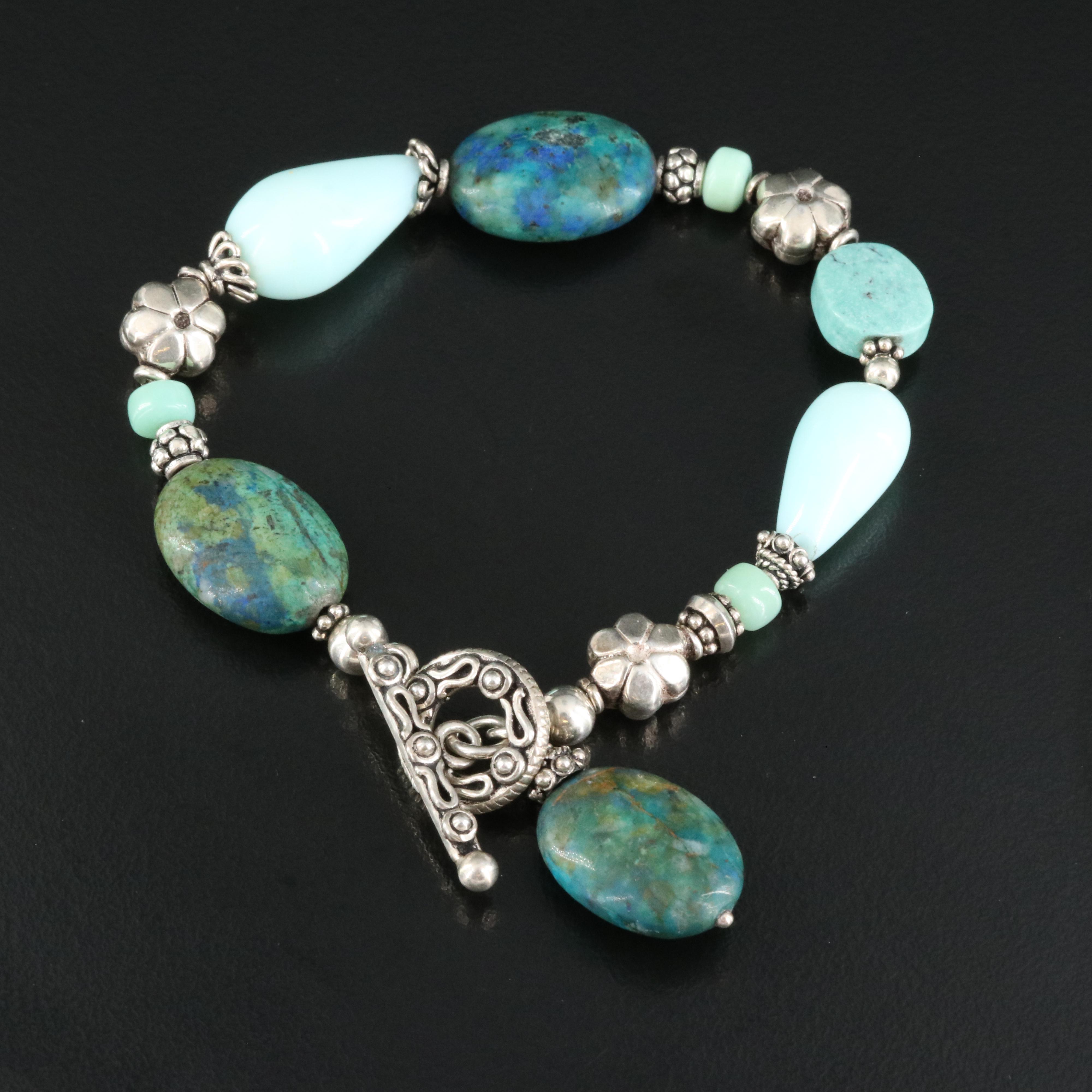 Sterling Turquoise, Chrysocolla and Chalcedony Bracelet