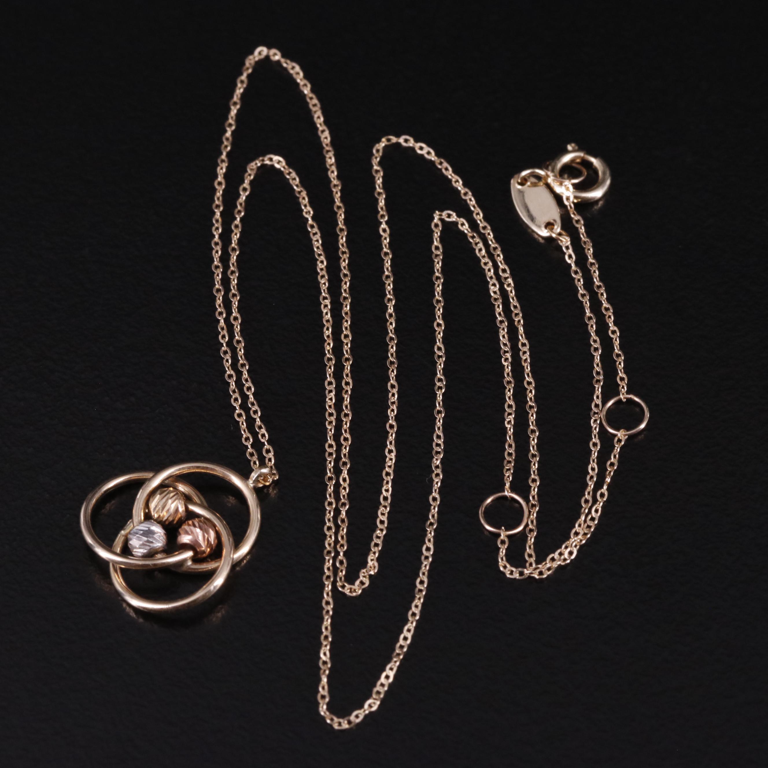 10K Cable Chain Intertwining Circles Pendant Necklace