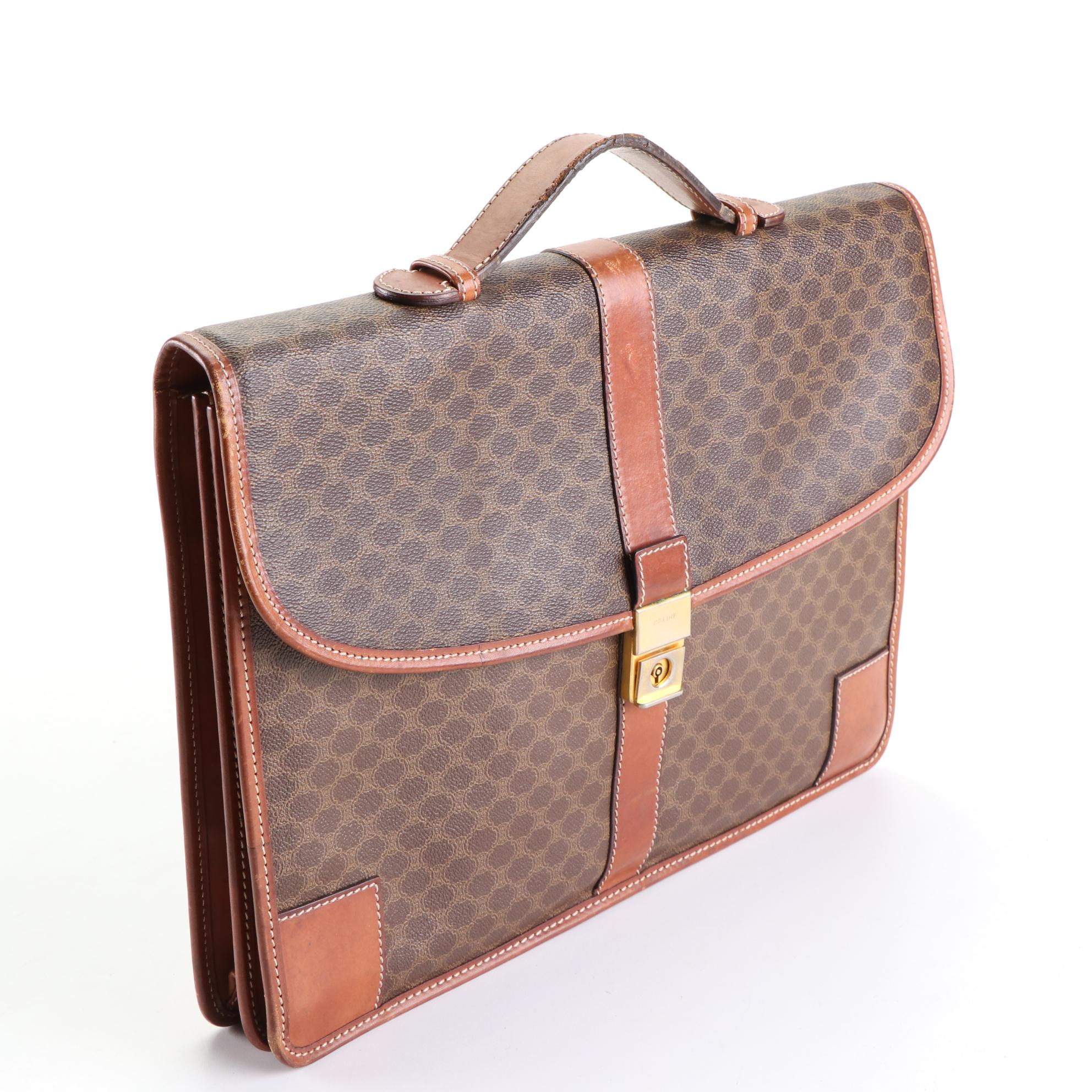 Celine Macadam Coated Canvas and Leather Business Bag