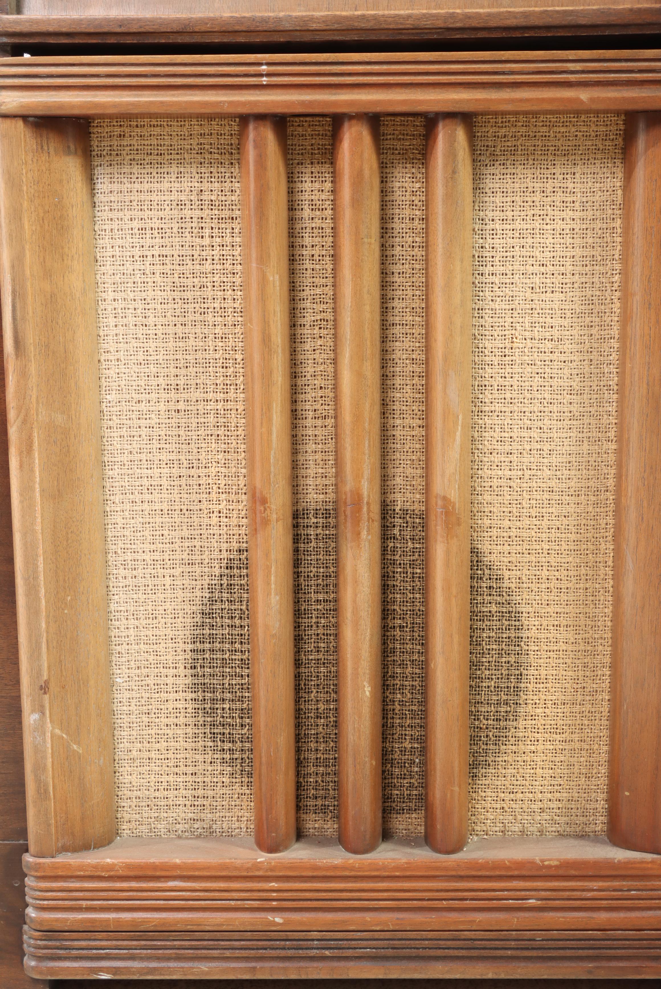 Western Auto Truetone Art Deco Waterfall Walnut-Veneered Floor Radio, 1940s