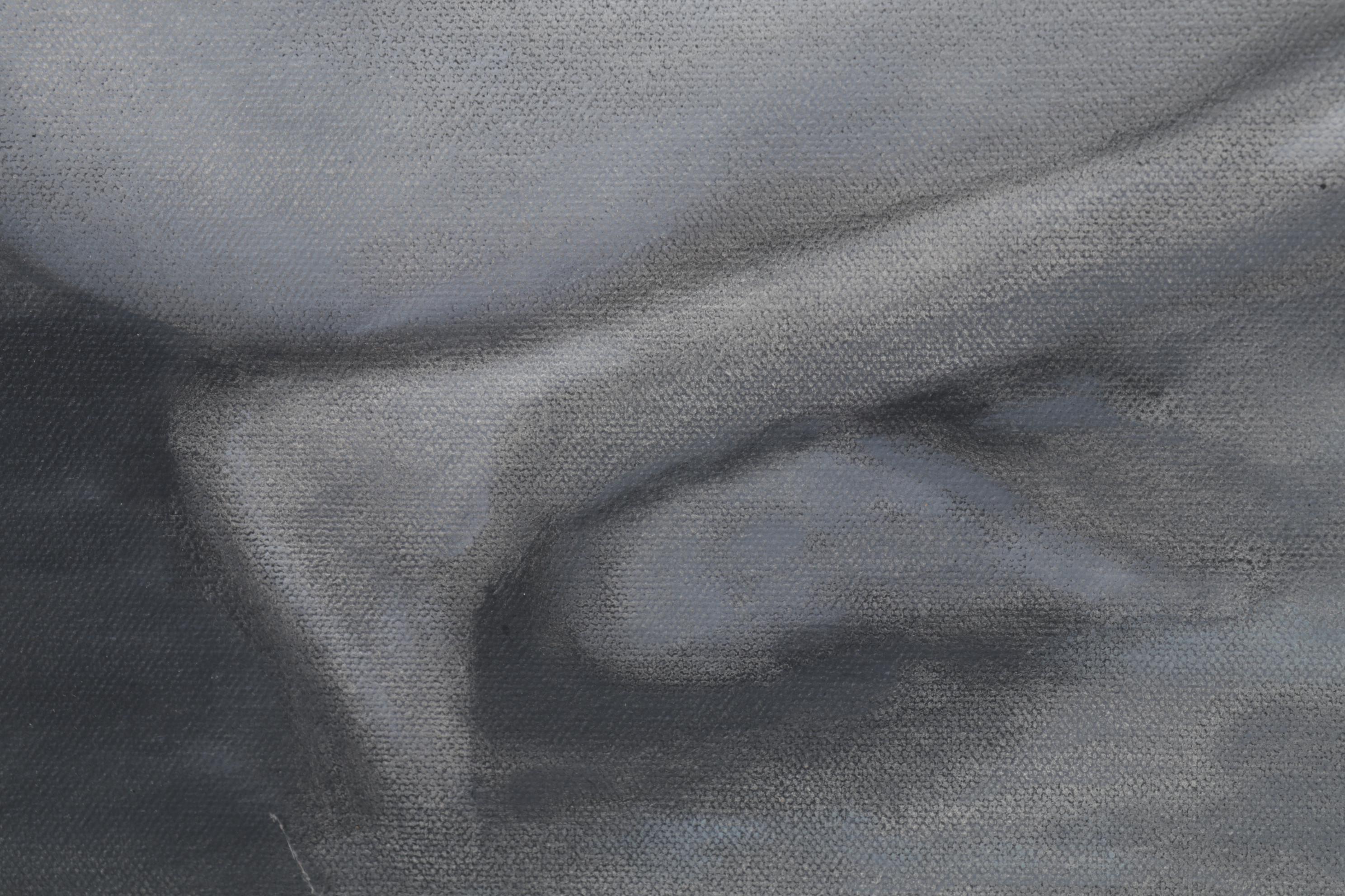 Larry Larson Folk Art Oil Painting of Crouching Woman and Monster