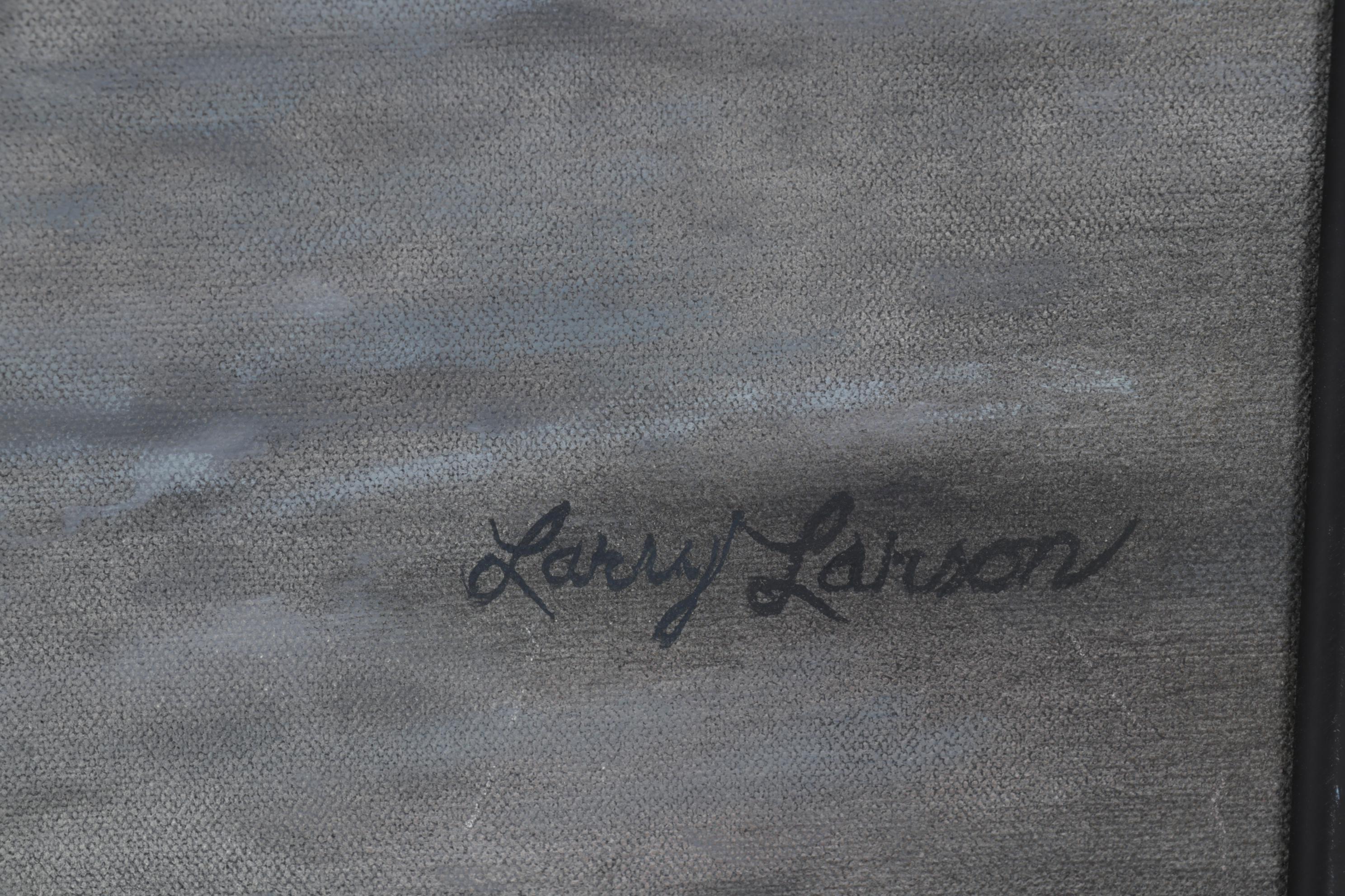 Larry Larson Folk Art Oil Painting of Crouching Woman and Monster