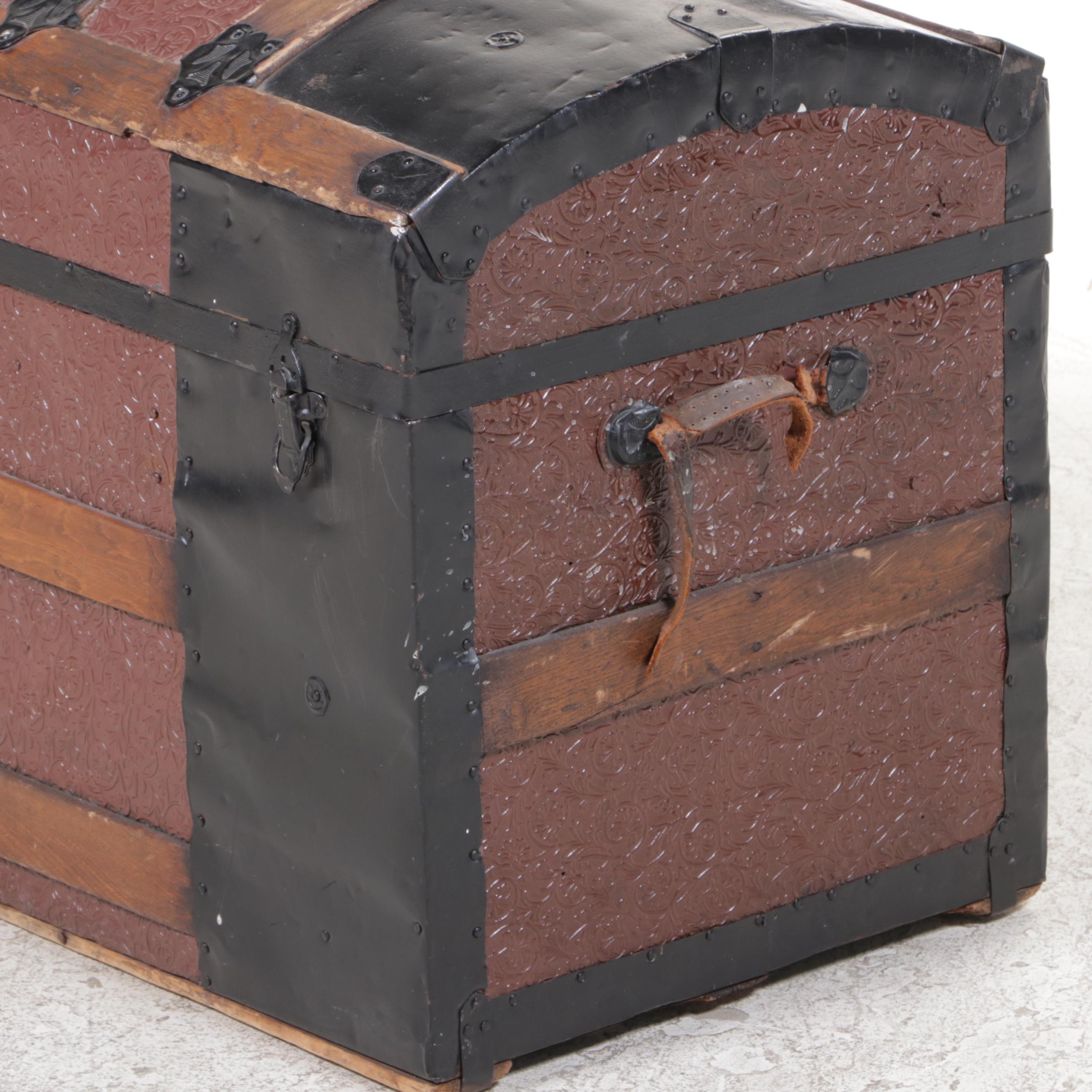 Victorian Metal Clad and Wood Strapped Dome Top Trunk, Late 19th Century