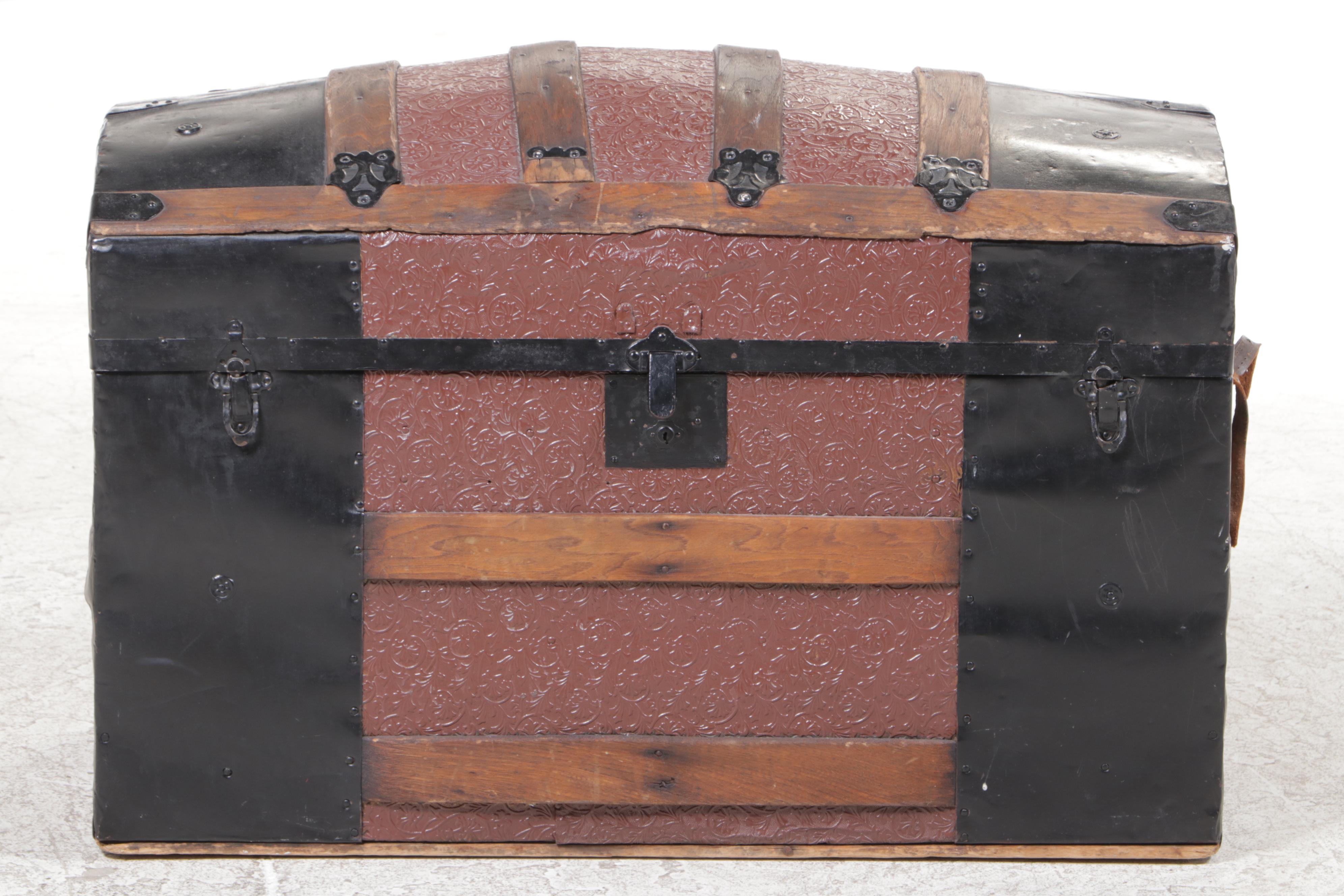 Victorian Metal Clad and Wood Strapped Dome Top Trunk, Late 19th Century