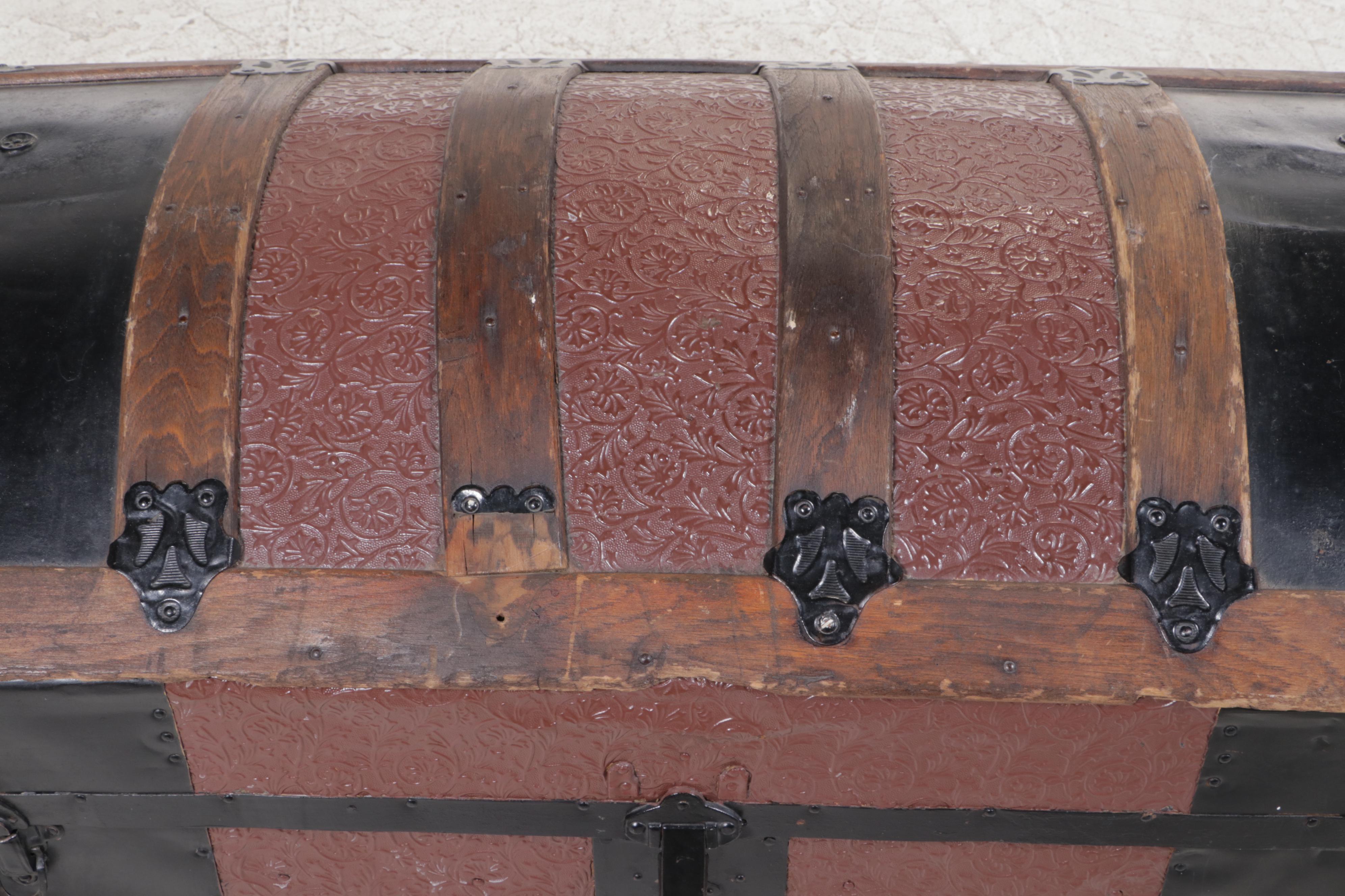 Victorian Metal Clad and Wood Strapped Dome Top Trunk, Late 19th Century