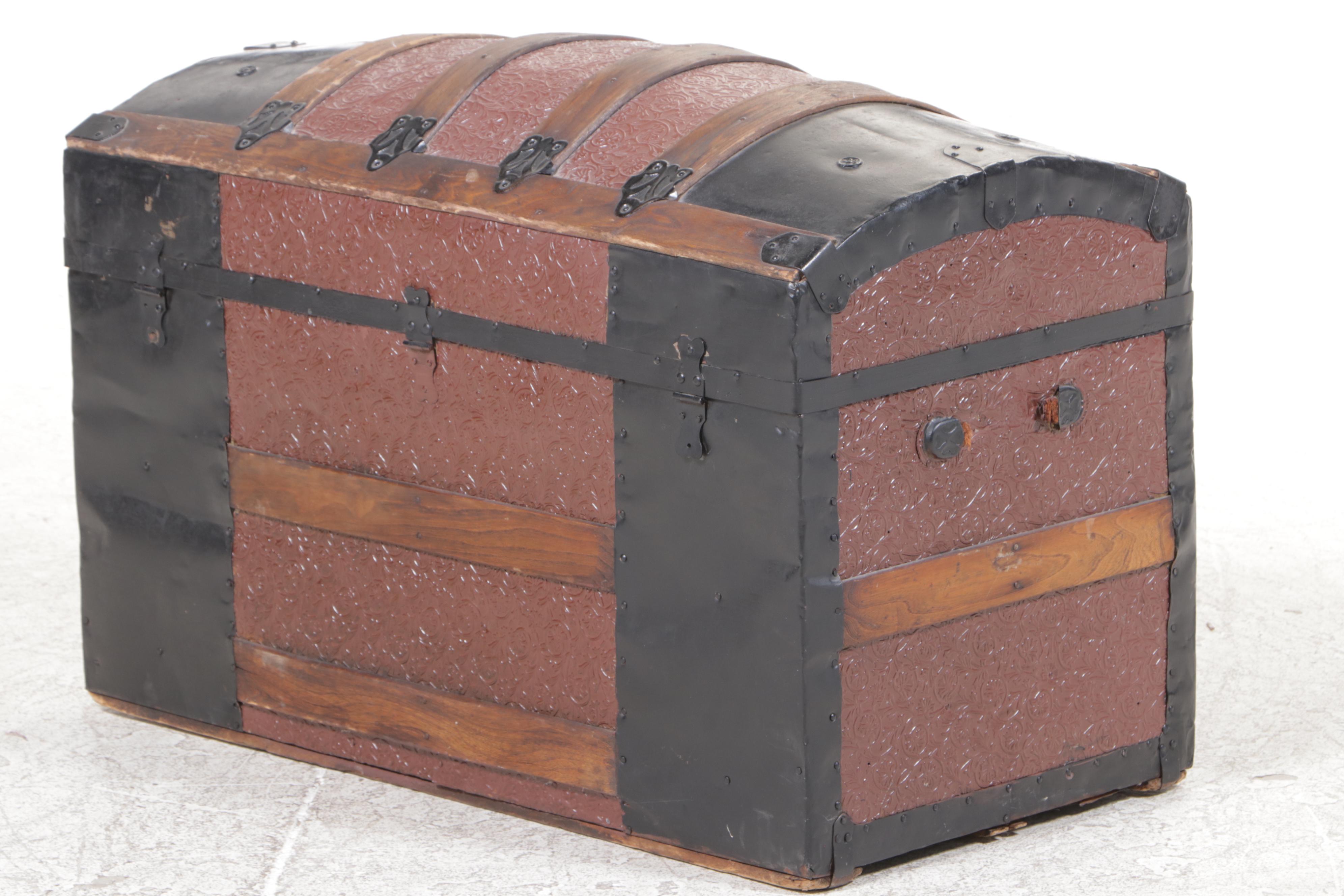 Victorian Metal Clad and Wood Strapped Dome Top Trunk, Late 19th Century