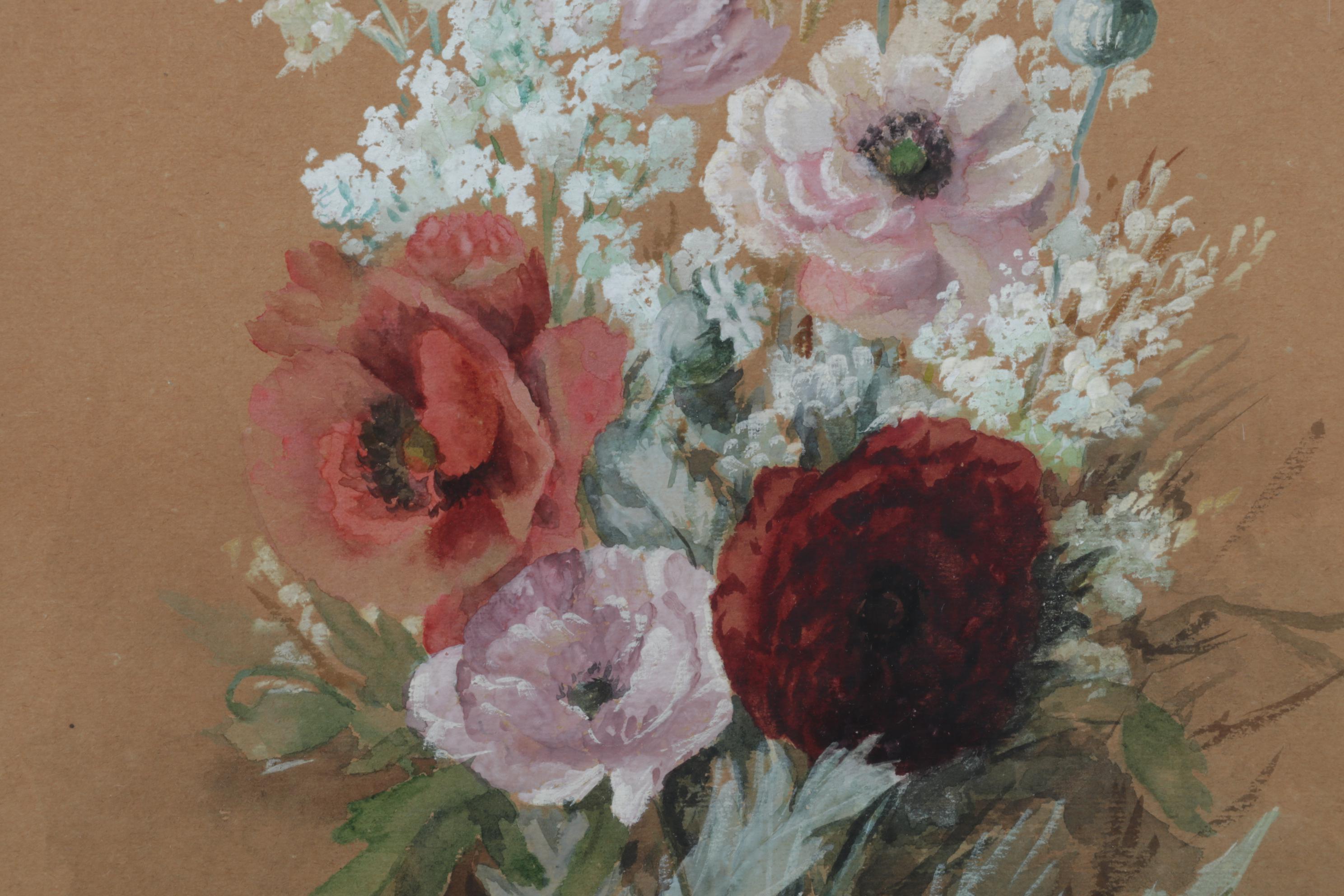 Helen A. Pressey Watercolor and Gouache Painting of Flowers, Early 20th Century
