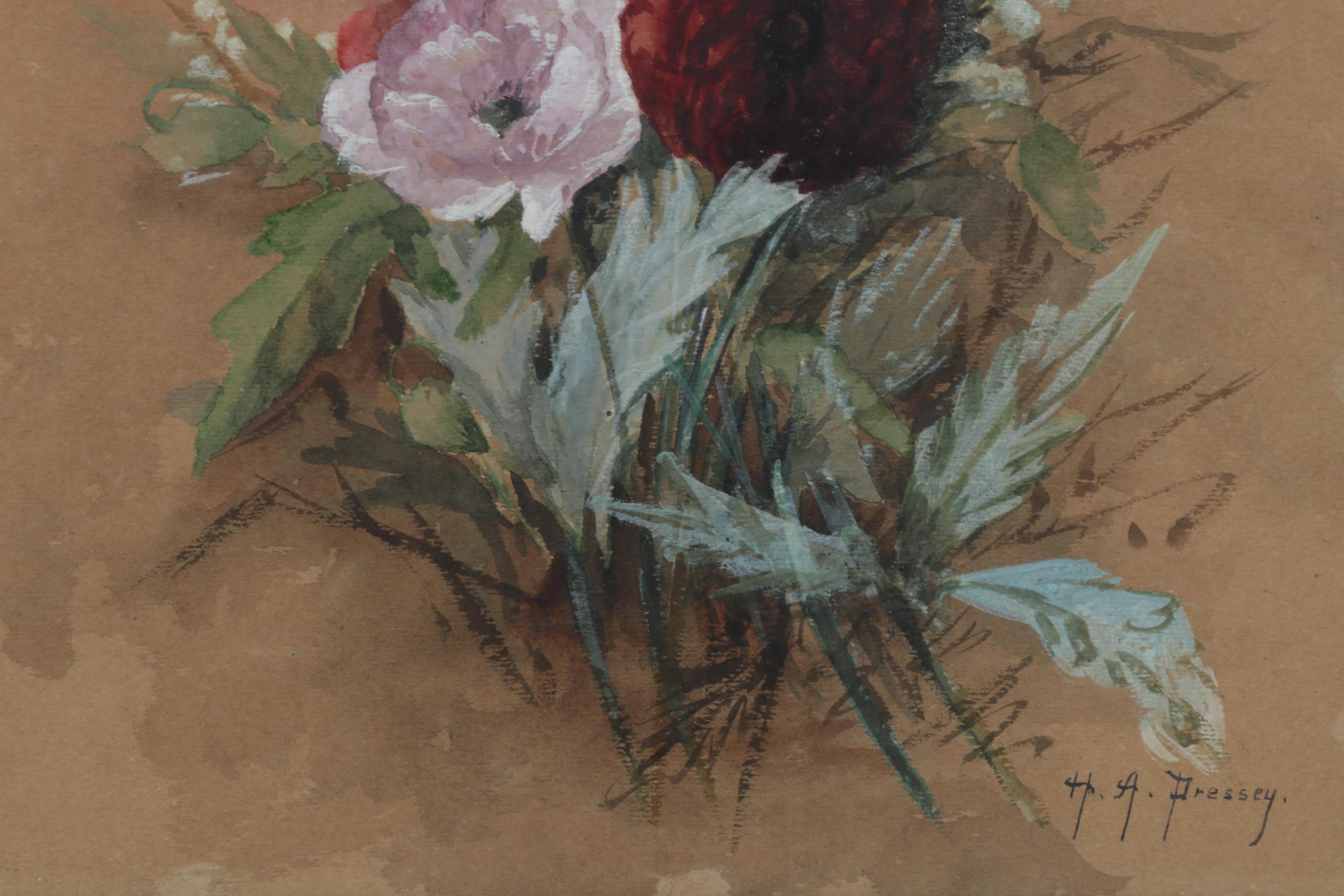 Helen A. Pressey Watercolor and Gouache Painting of Flowers, Early 20th Century