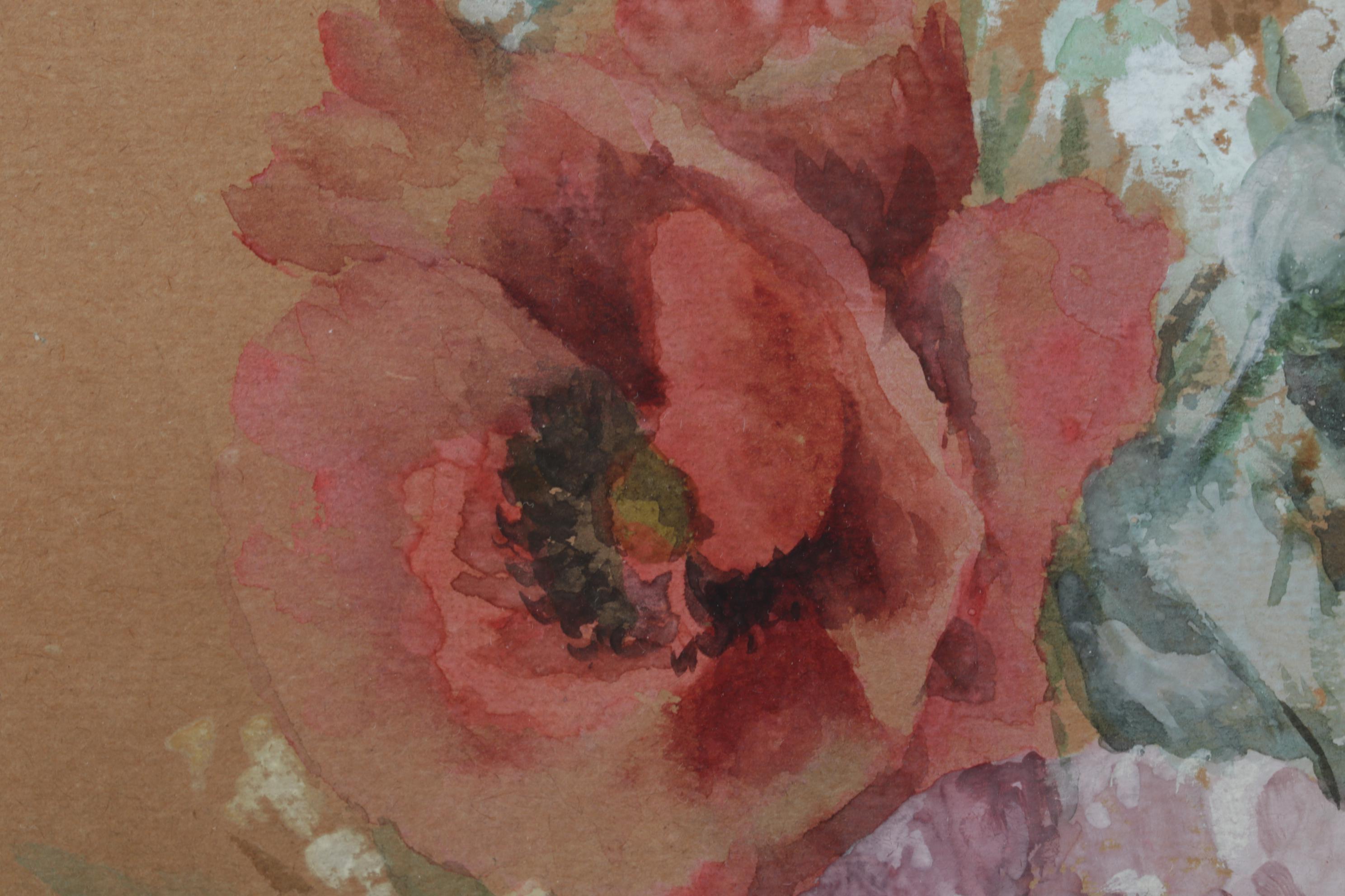 Helen A. Pressey Watercolor and Gouache Painting of Flowers, Early 20th Century