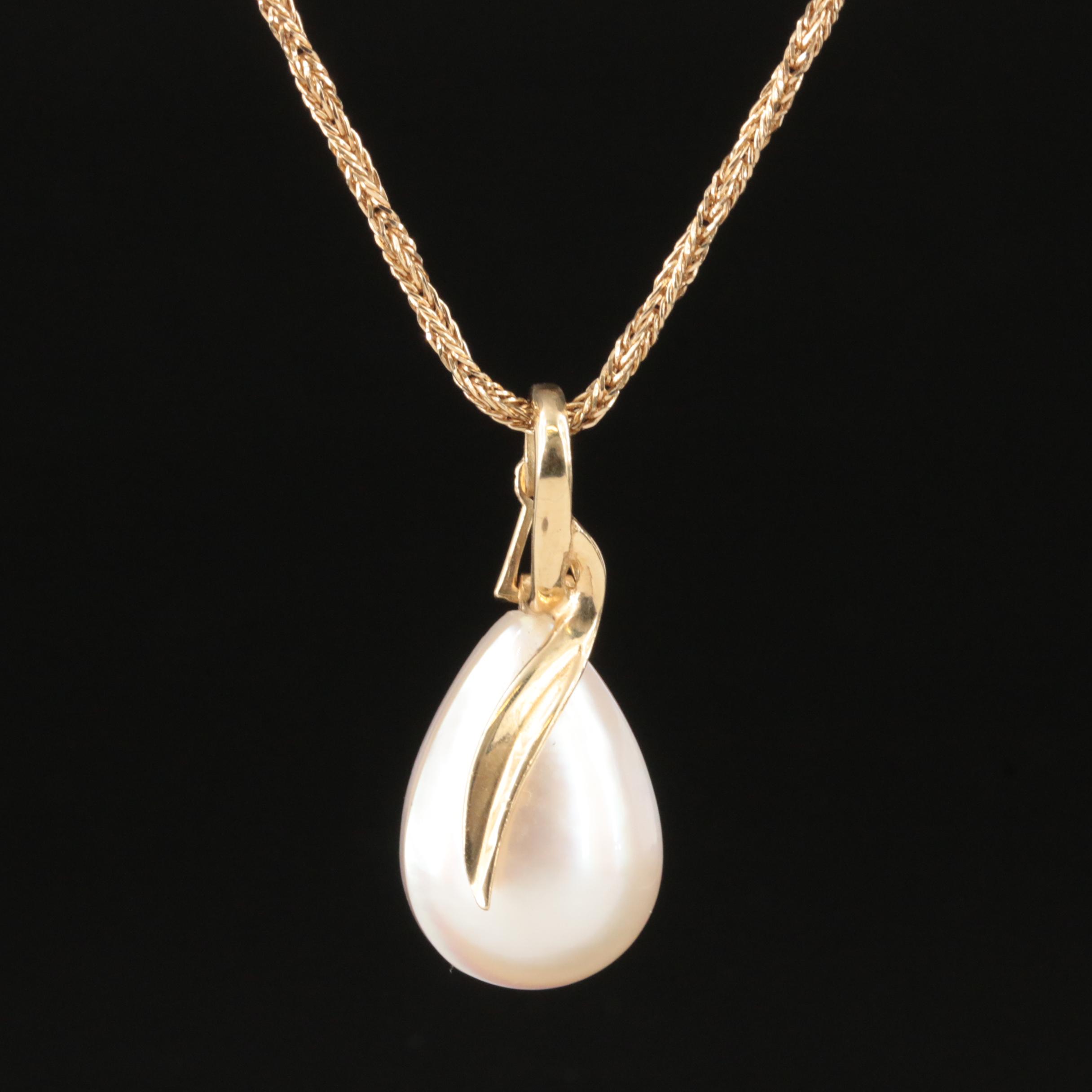 14K Pearl Teardrop Enhancer Pendant Necklace