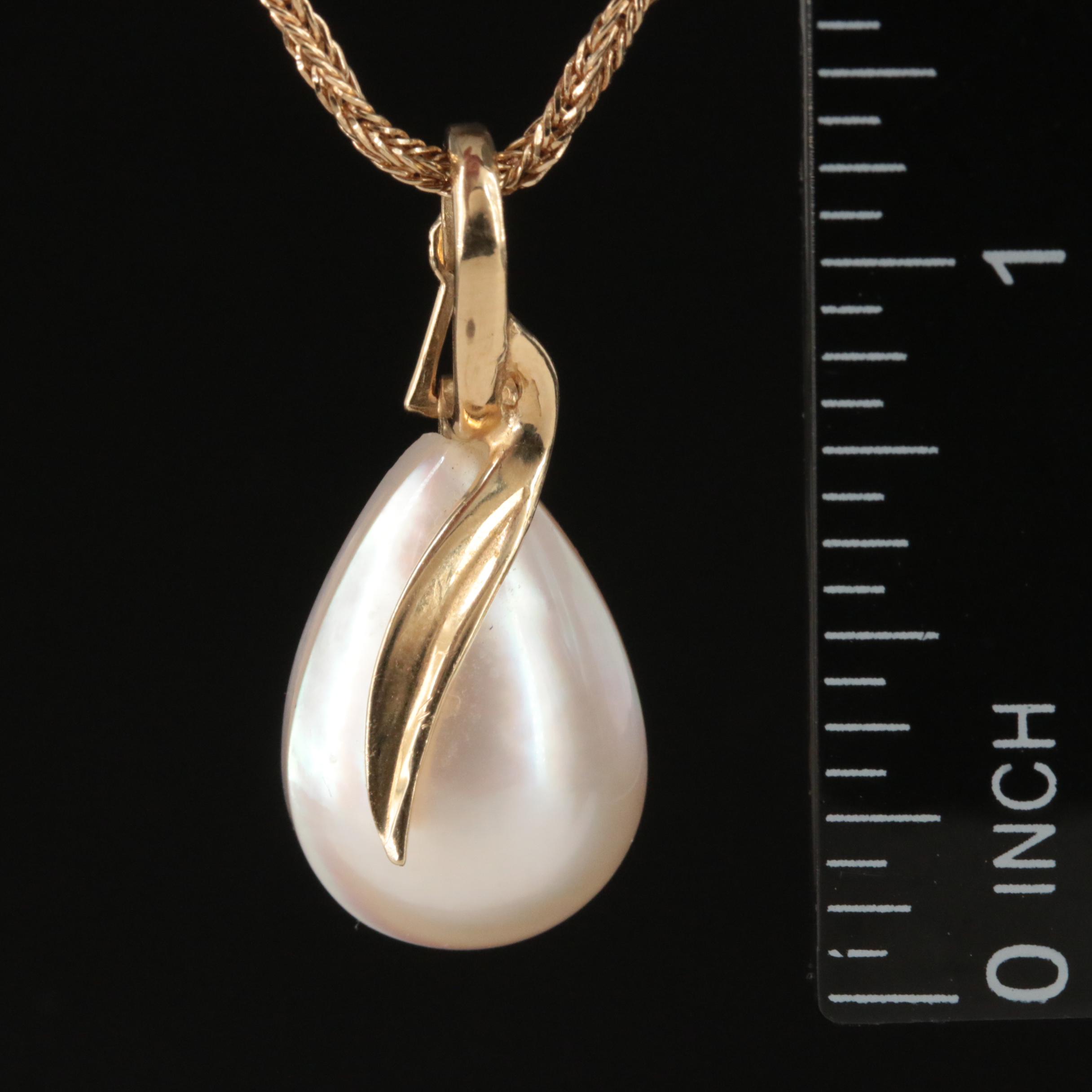 14K Pearl Teardrop Enhancer Pendant Necklace