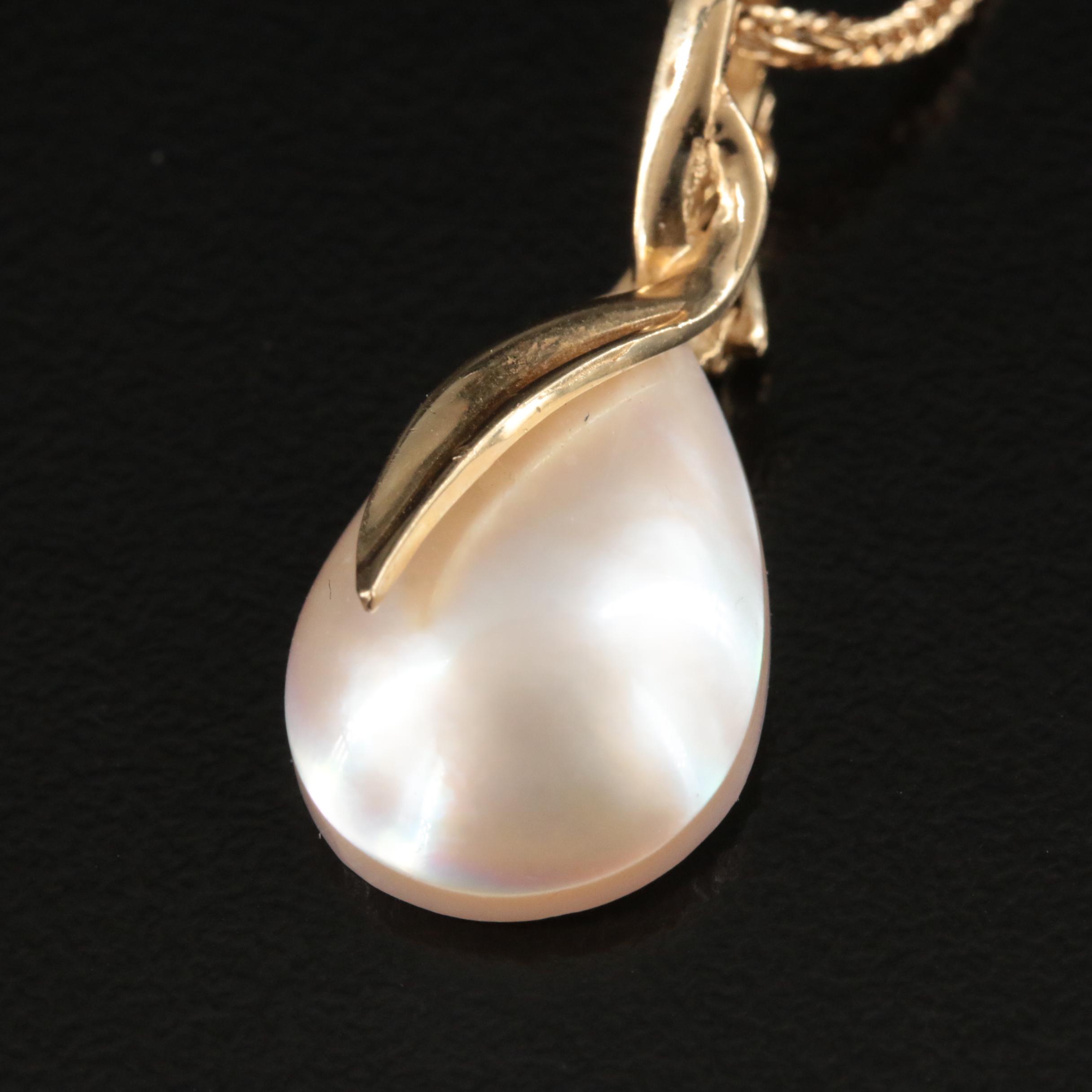 14K Pearl Teardrop Enhancer Pendant Necklace