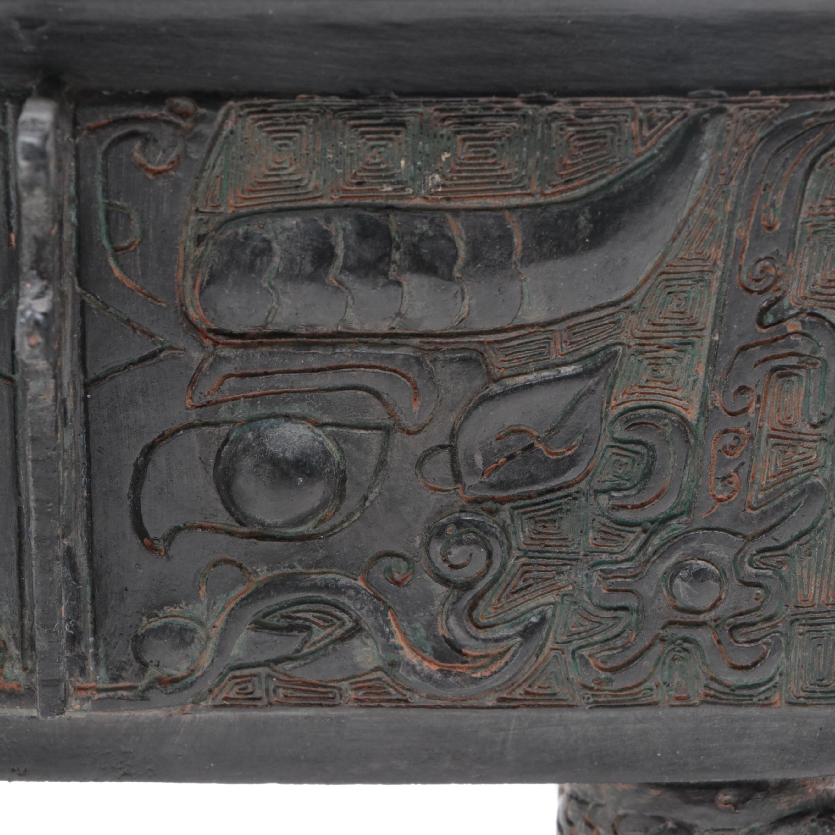 Chinese Shang Style Taotie Bronzed Cast Metal Fangding Ritual Vessel