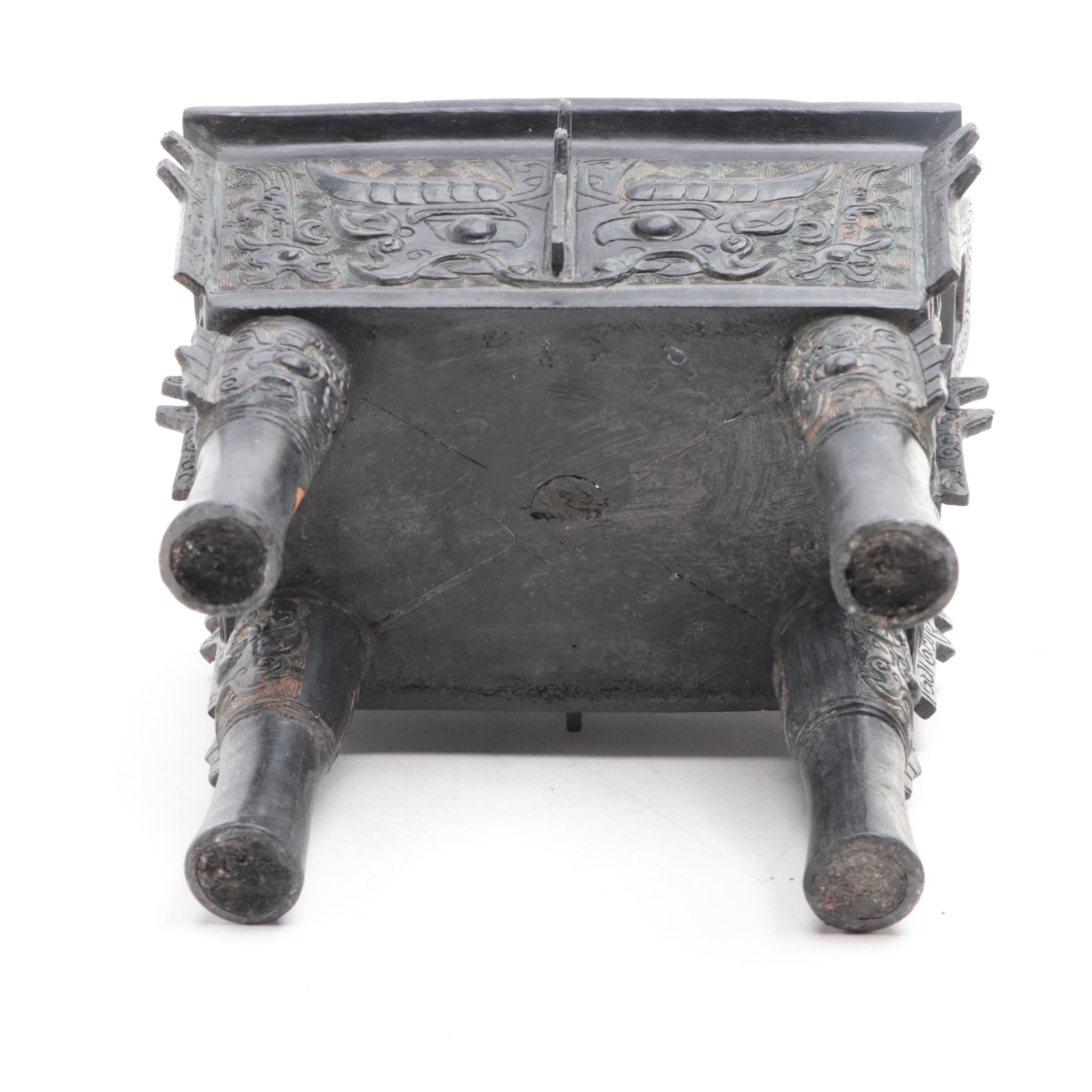 Chinese Shang Style Taotie Bronzed Cast Metal Fangding Ritual Vessel