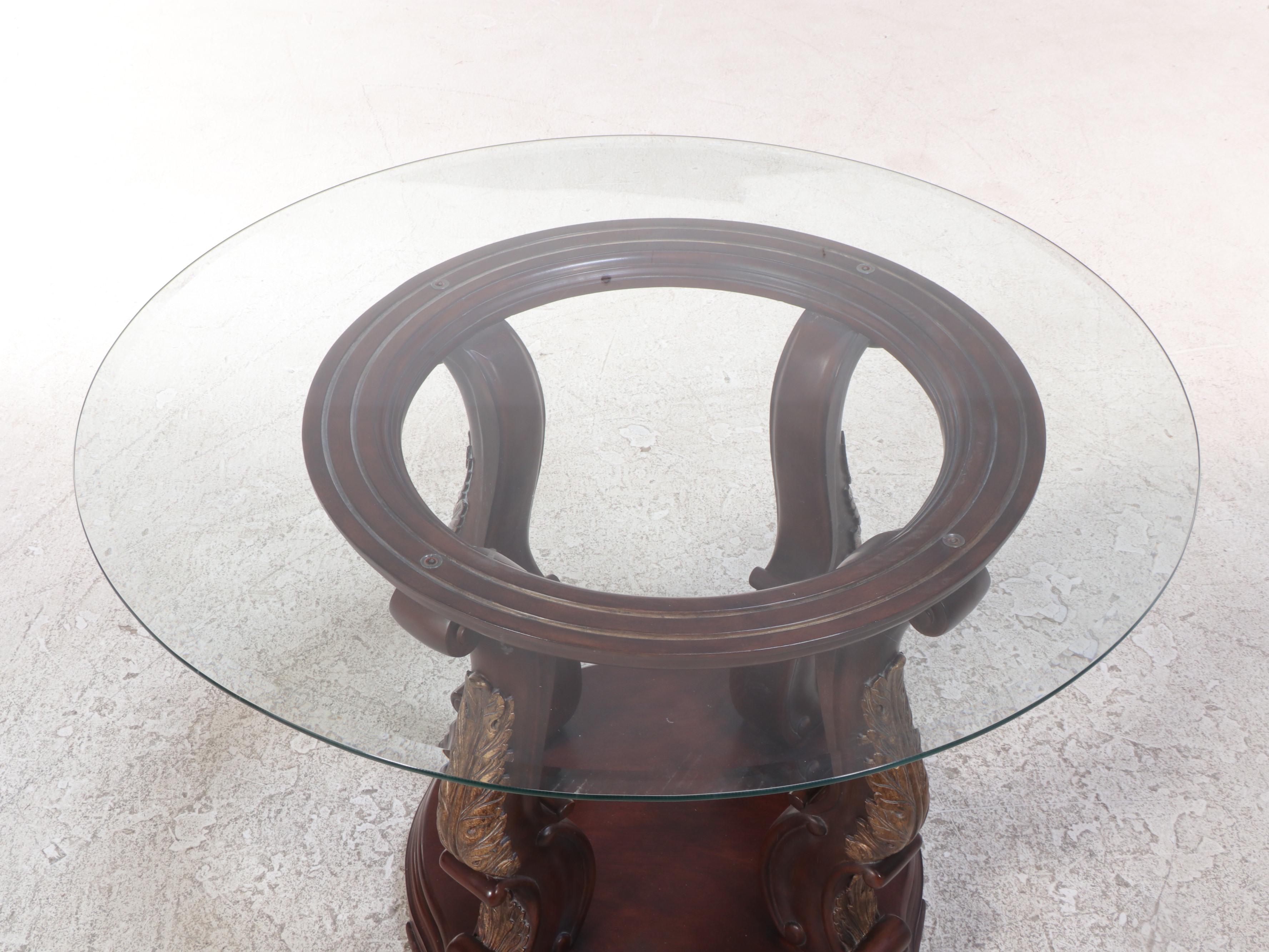 Baroque Style Walnut-Stained, Parcel-Gilt and Glass Top Table