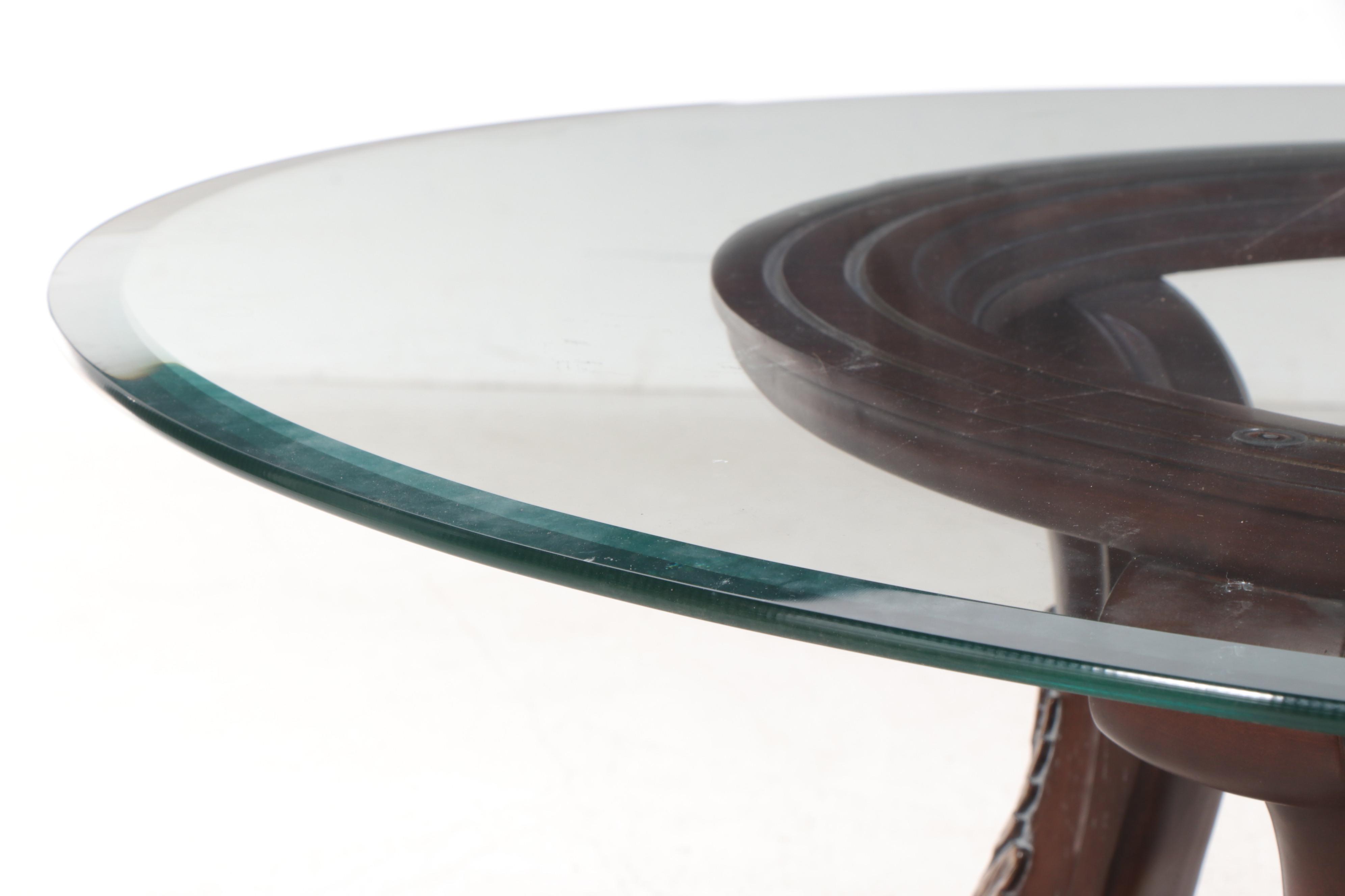 Baroque Style Walnut-Stained, Parcel-Gilt and Glass Top Table