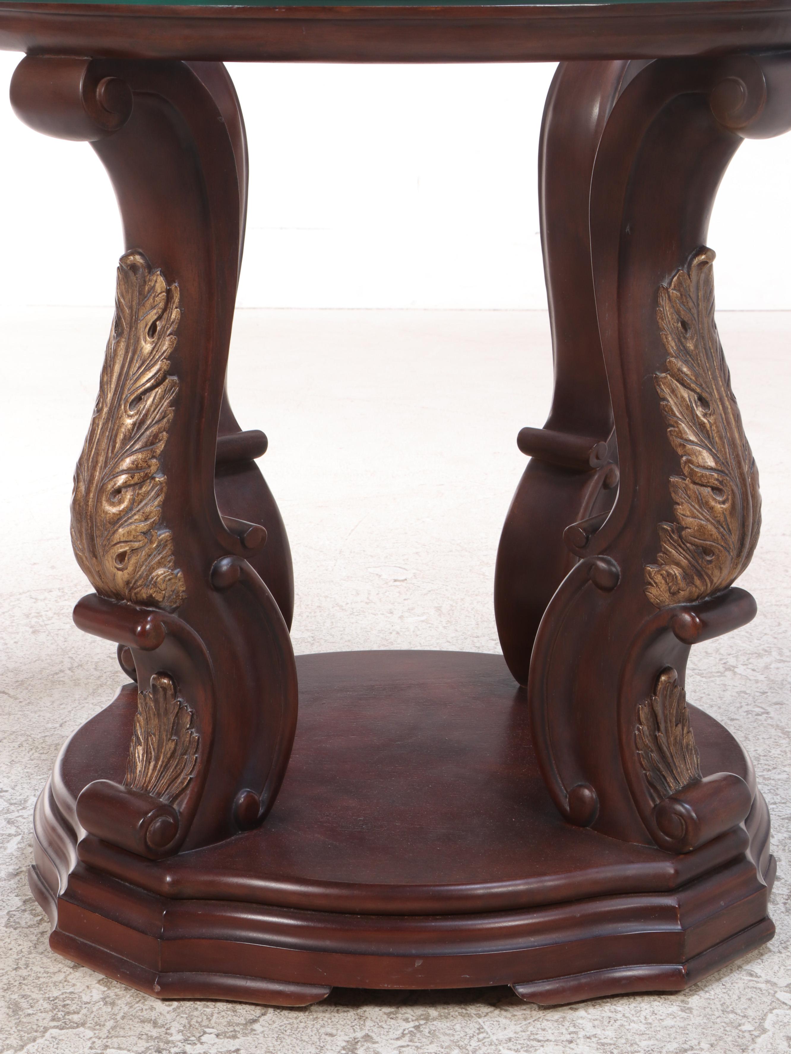 Baroque Style Walnut-Stained, Parcel-Gilt and Glass Top Table