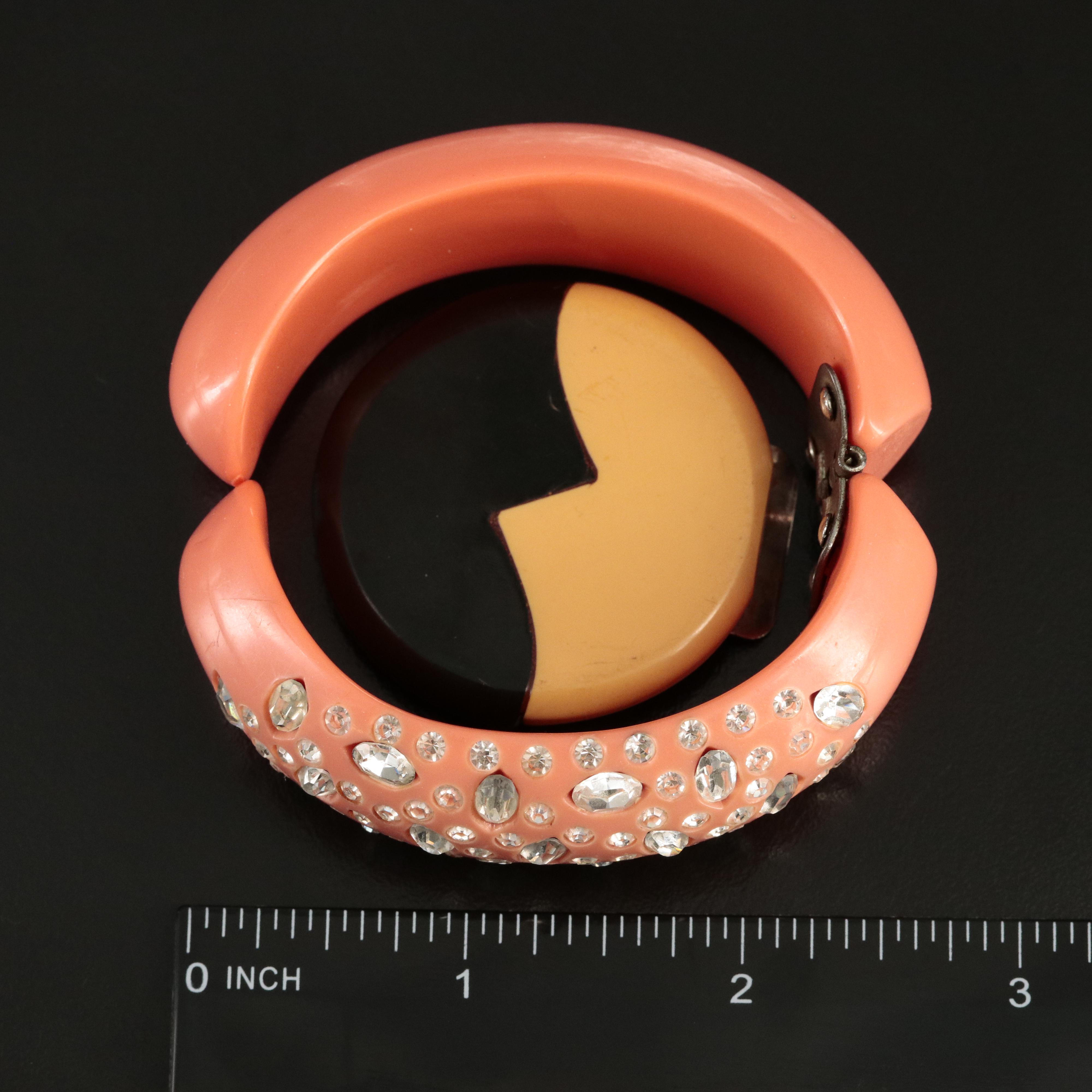 Bangles and Belt Buckle Including Bakelite and Rhinestone