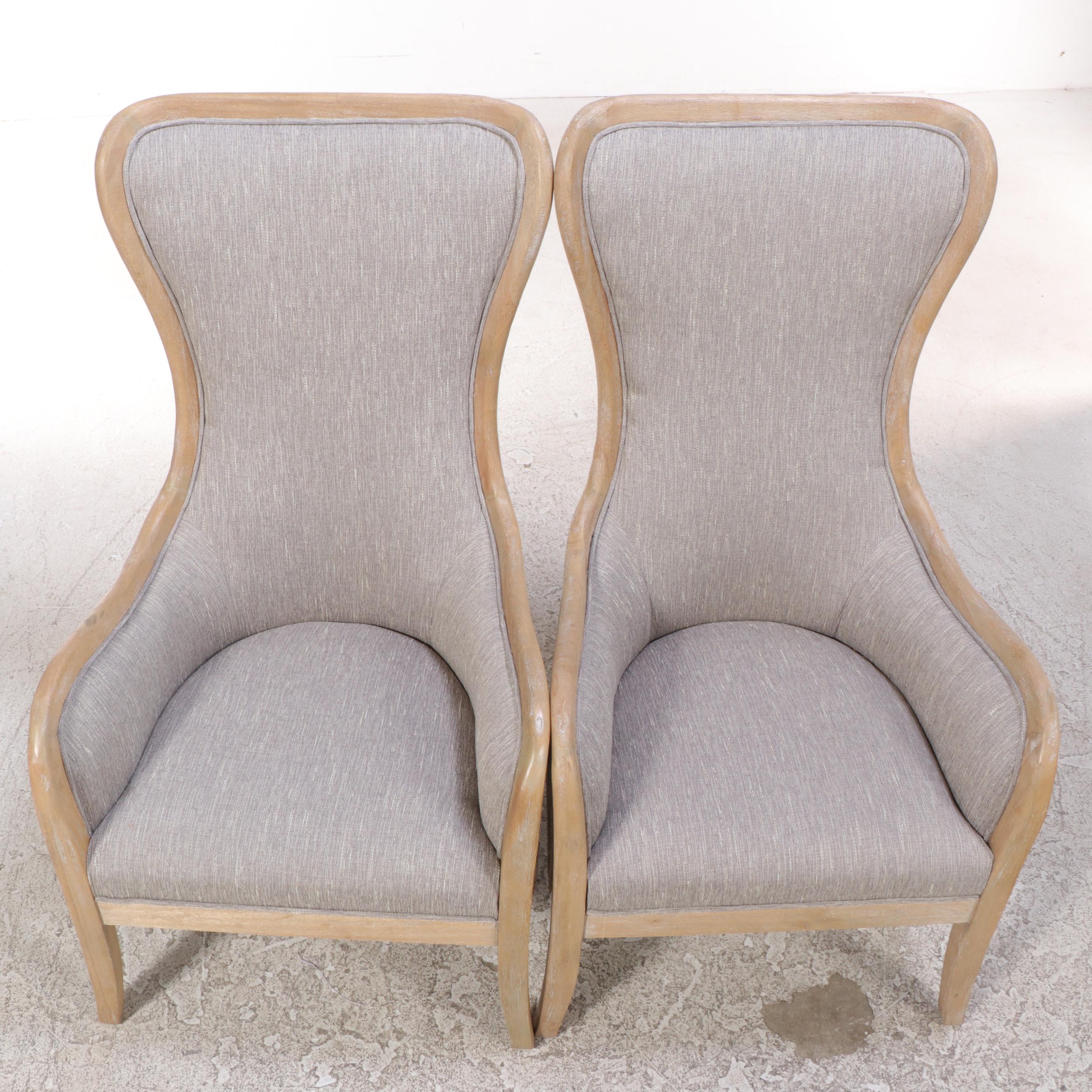 Pair of Contemporary Custom-Upholstered Demi-Wing Armchairs