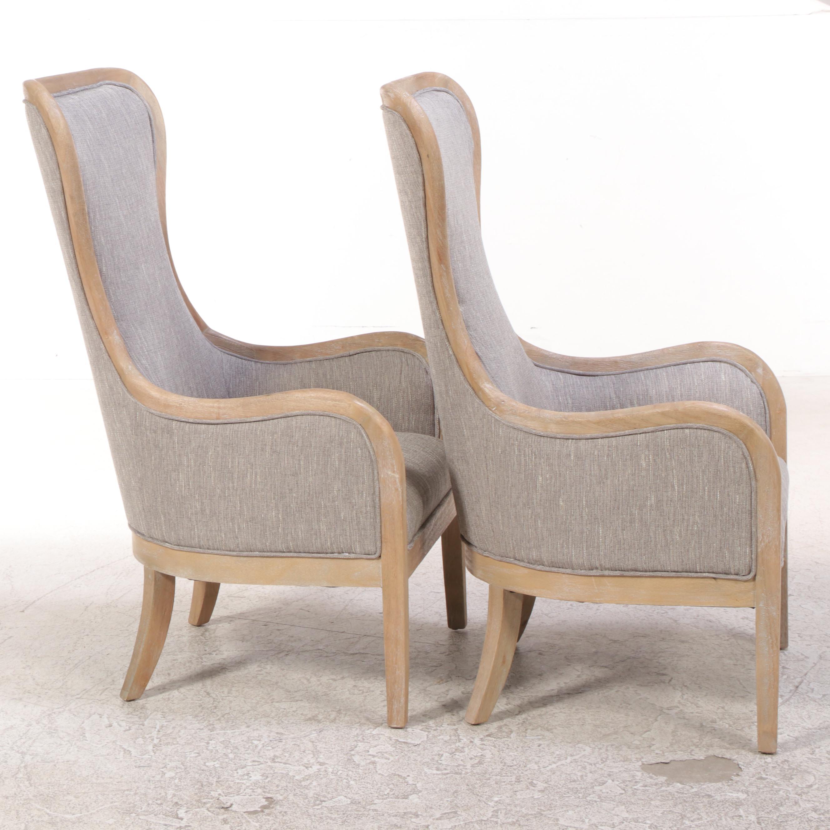 Pair of Contemporary Custom-Upholstered Demi-Wing Armchairs