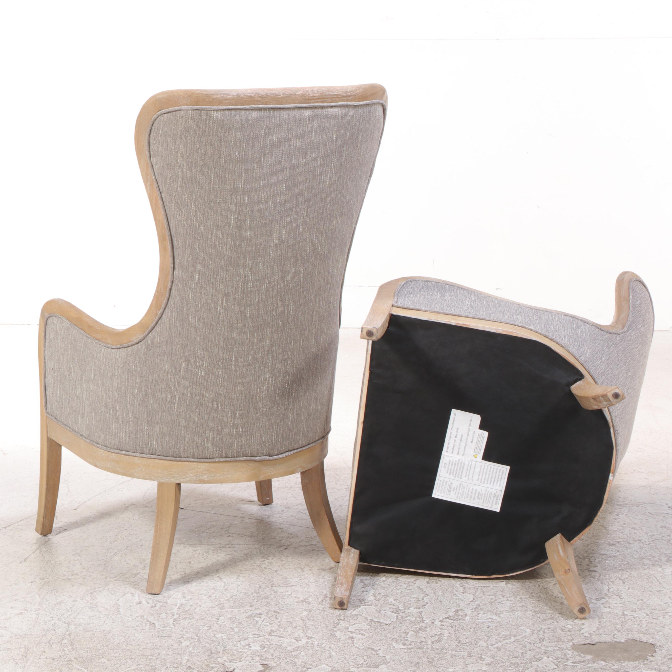 Pair of Contemporary Custom-Upholstered Demi-Wing Armchairs