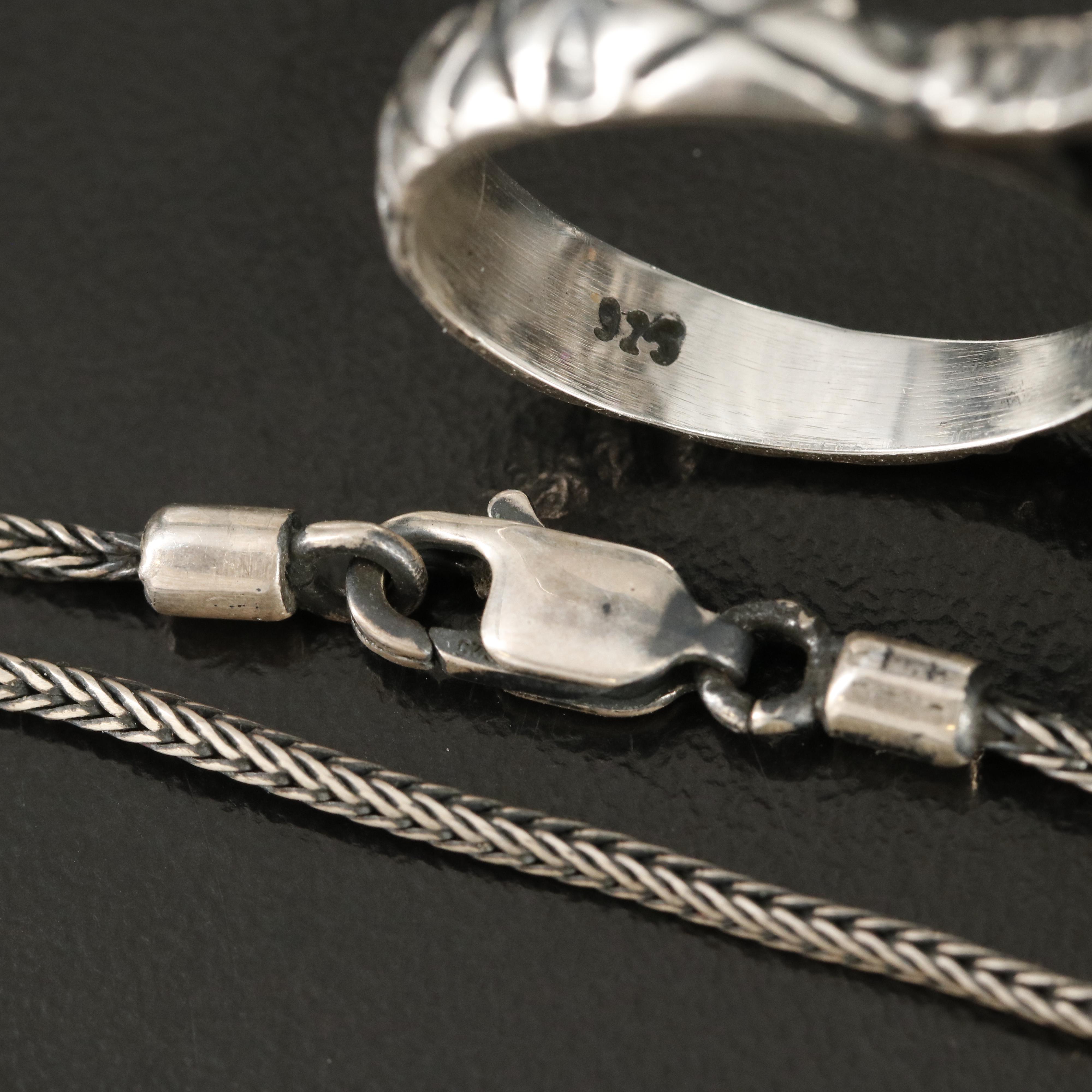 Sterling Cubic Zirconia and Glass Necklace, Earrings and Ring Set