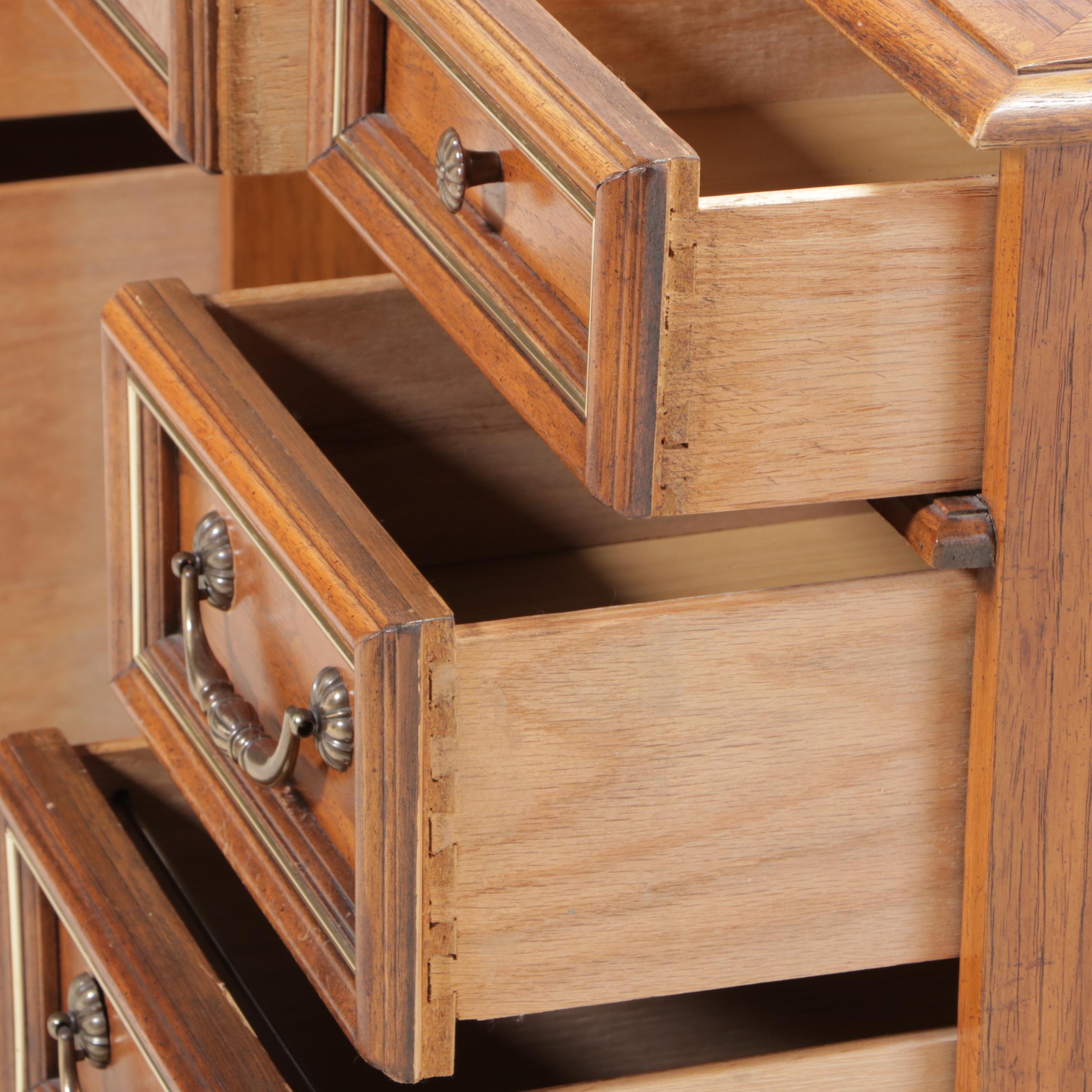 Pecan and Burlwood Top Kneehole Desk, Mid to Late 20th Century